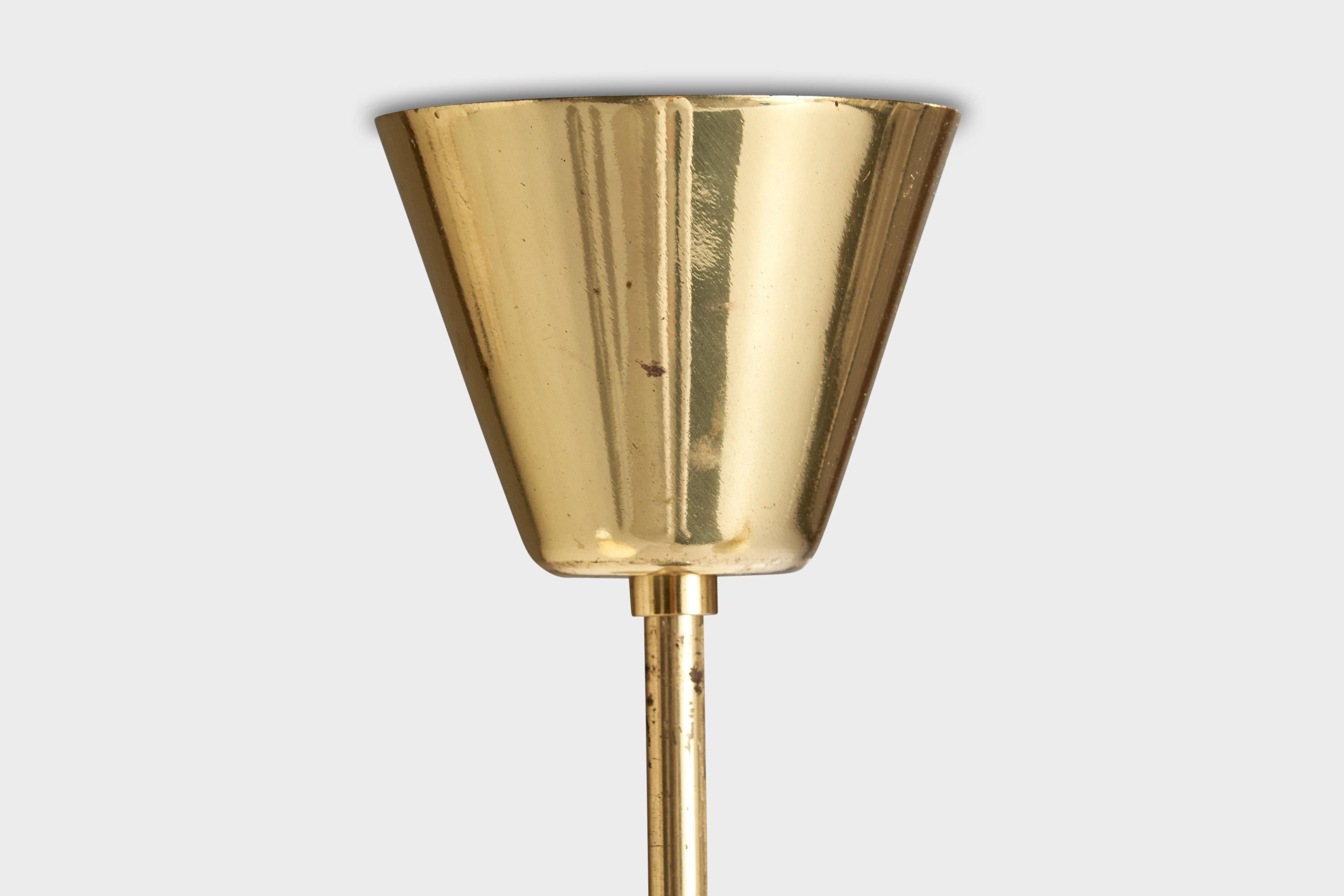 Designer suédois, lustre, laiton, bois, verre, Suède, années 1950 en vente 3