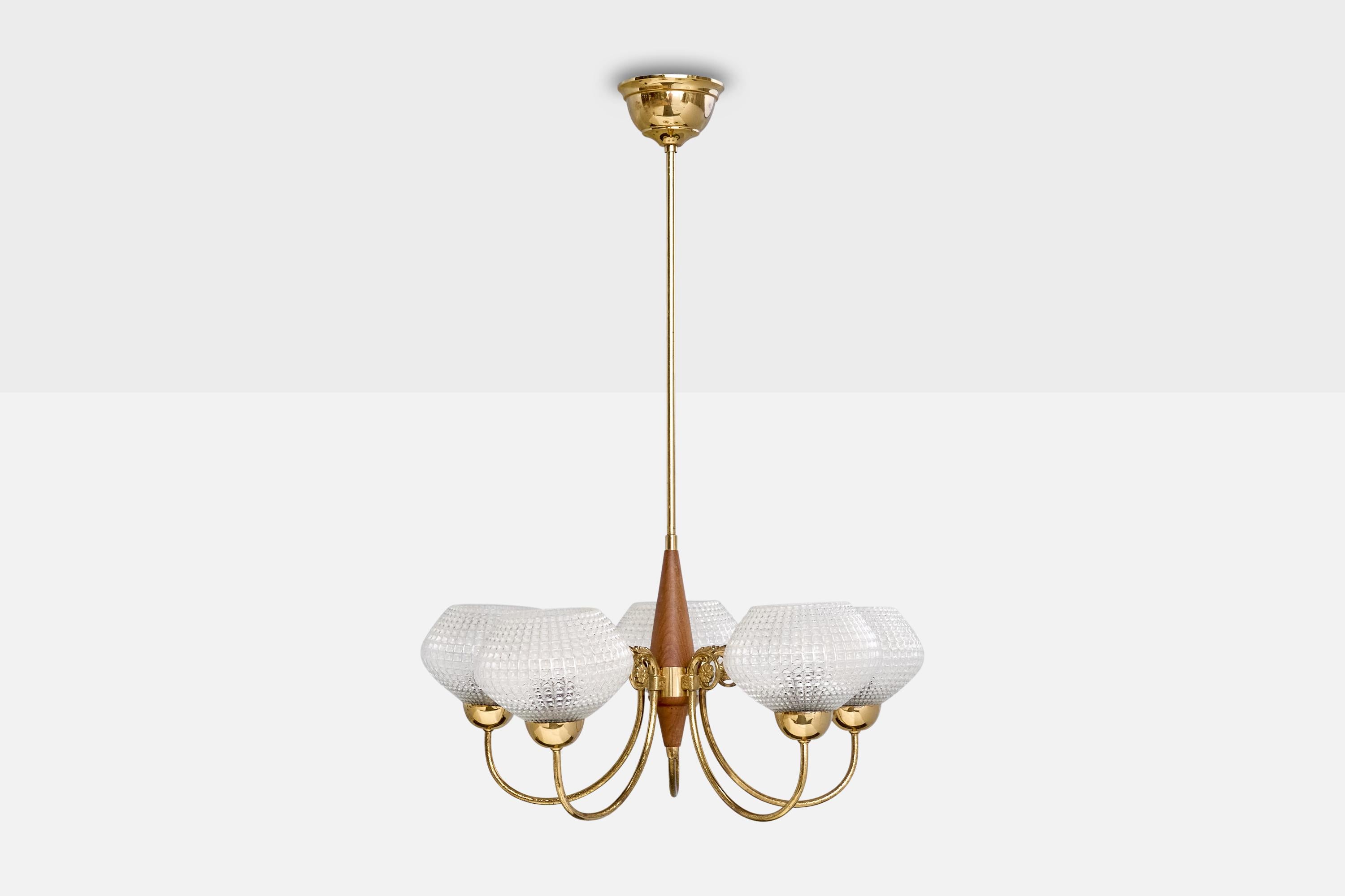 Designer suédois, lustre, laiton, bois, verre, Suède, années 1950 en vente 4