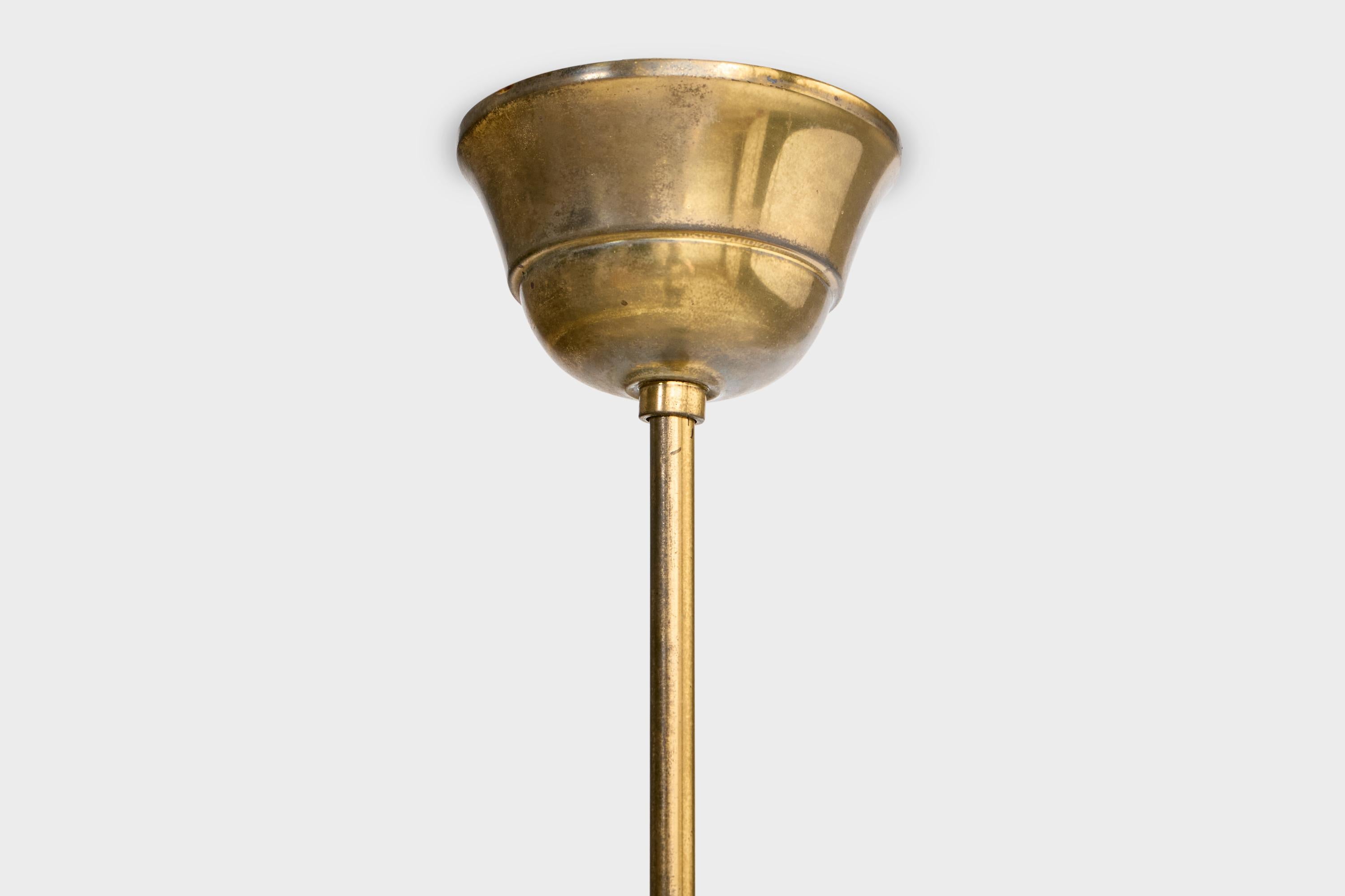 Designer suédois, lustre, laiton, bois, verre, Suède, années 1950 en vente 3