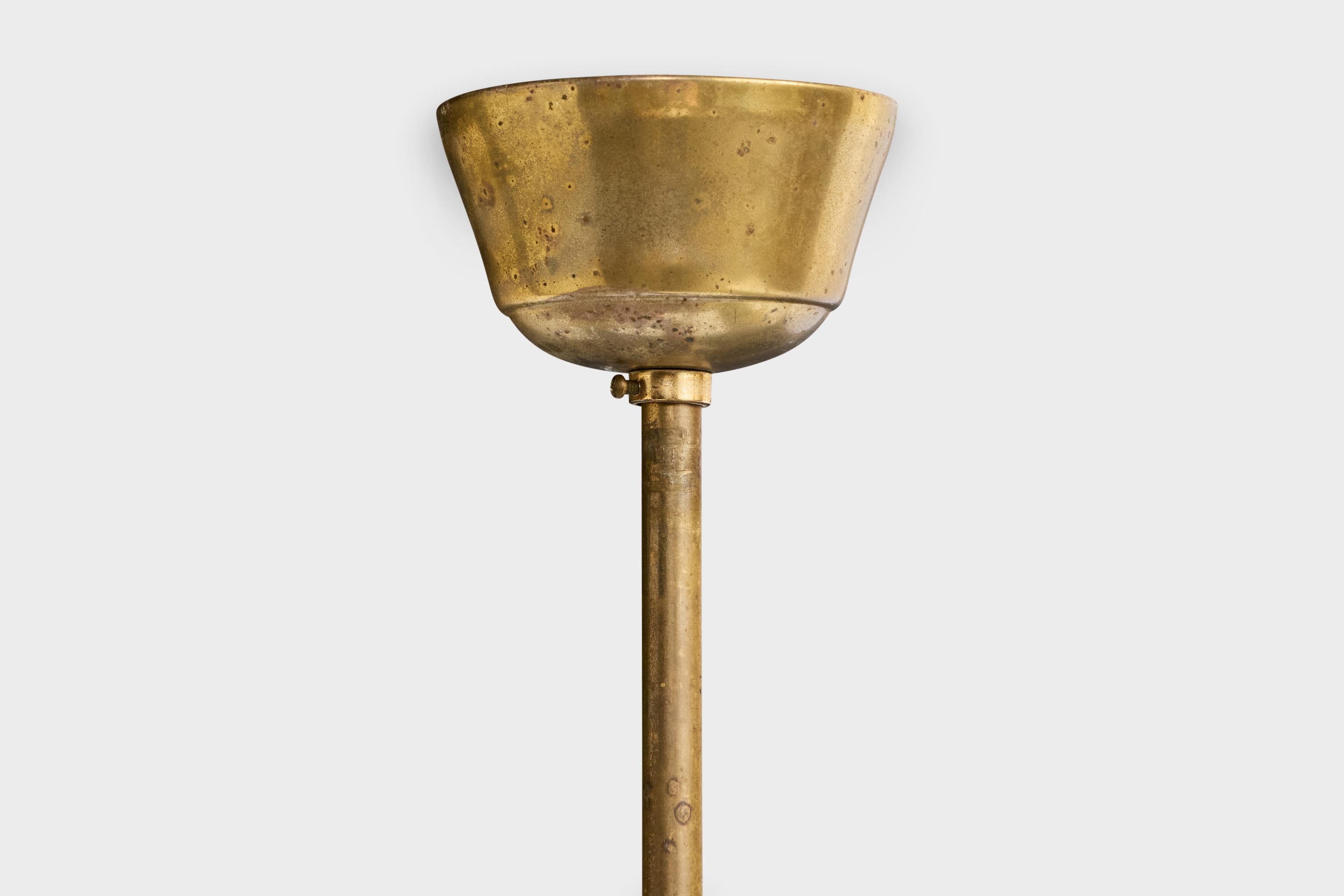 Designer suédois, lustre, laiton, bois, verre, Suède, années 1950 en vente 3