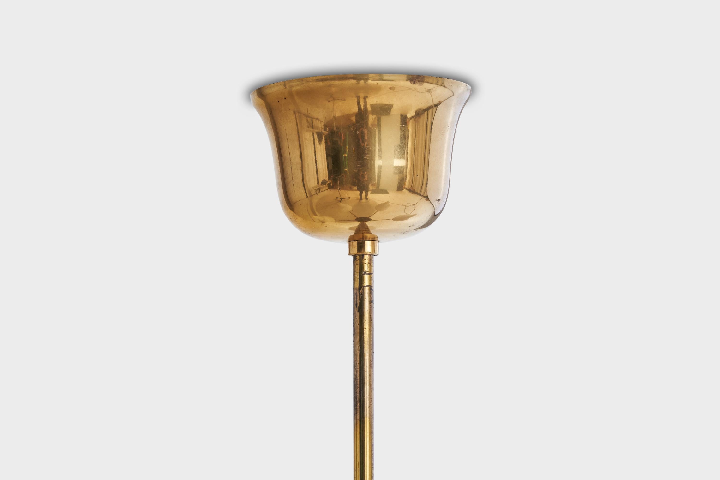 Designer suédois, lustre, laiton, bois, verre, Suède, années 1950 en vente 4
