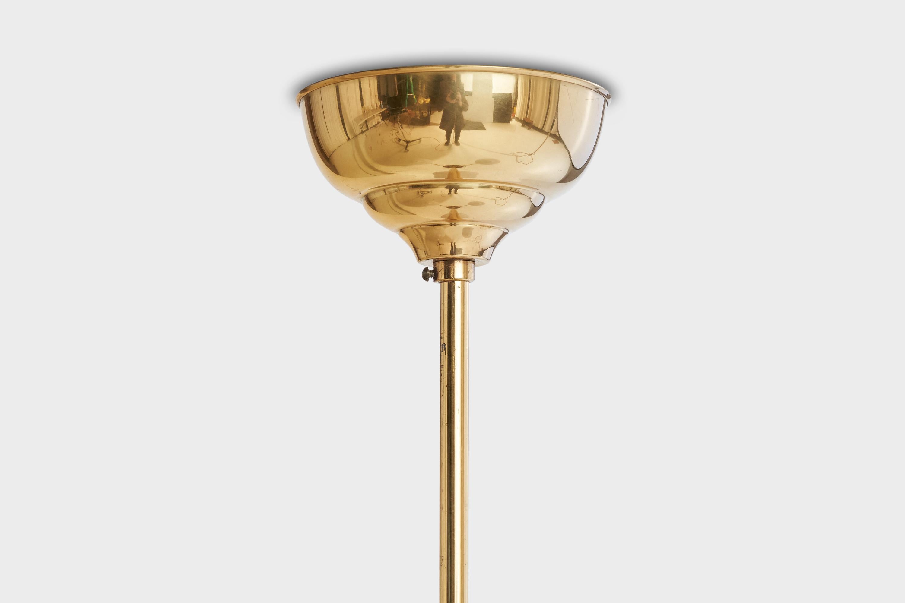 Schwedischer Designer, Kronleuchter, Messing, Holz, Glas, Schweden, 1950er Jahre im Angebot 7