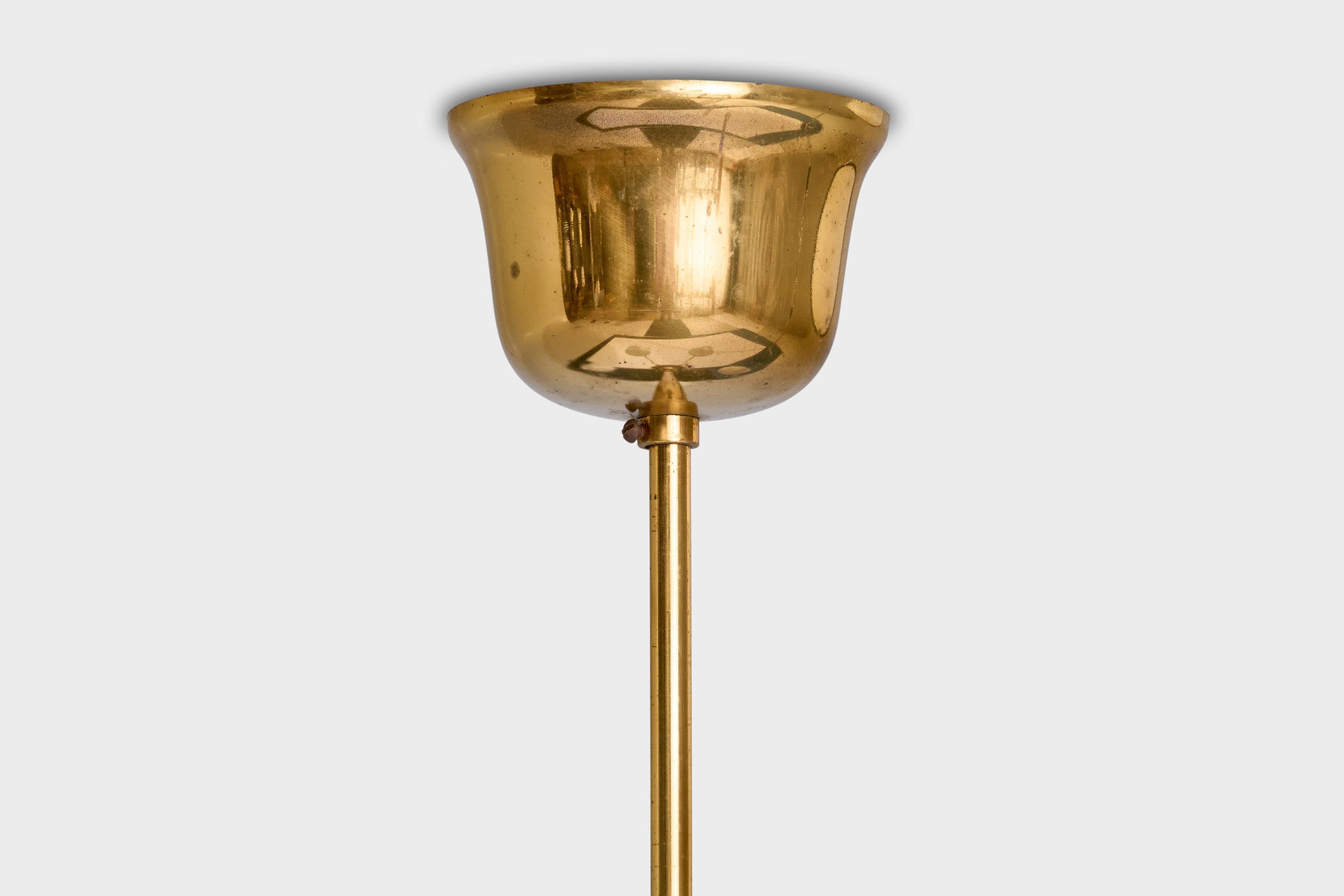 Designer suédois, lustre, laiton, bois, verre, Suède, années 1950 en vente 5
