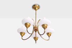 Schwedischer Designer, Kronleuchter, Messing, Holz, Glas, Schweden, 1950er Jahre