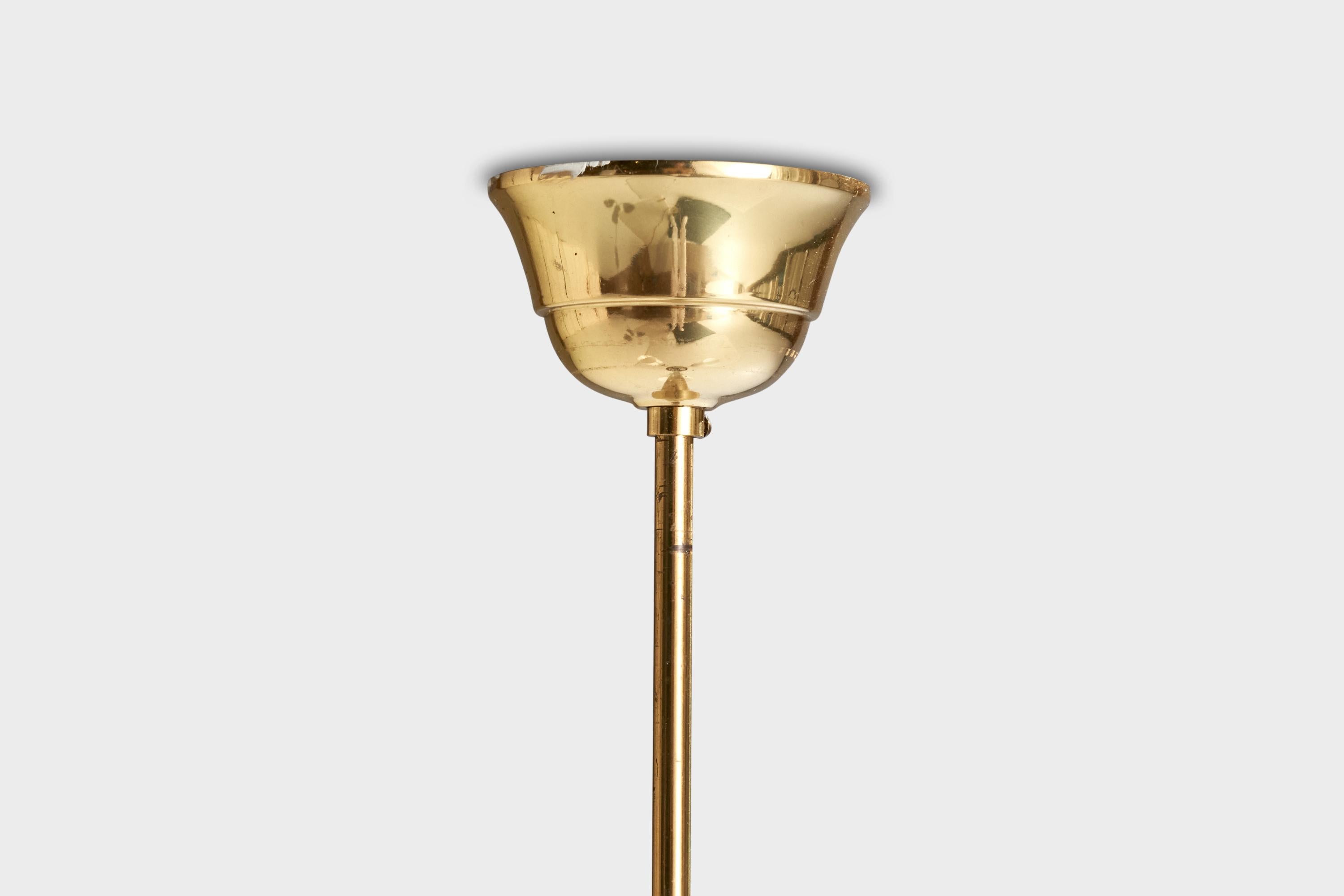 Swedish Designer, Chandelier, Brass, Wood, Glass, Sweden, 1950s For Sale 3