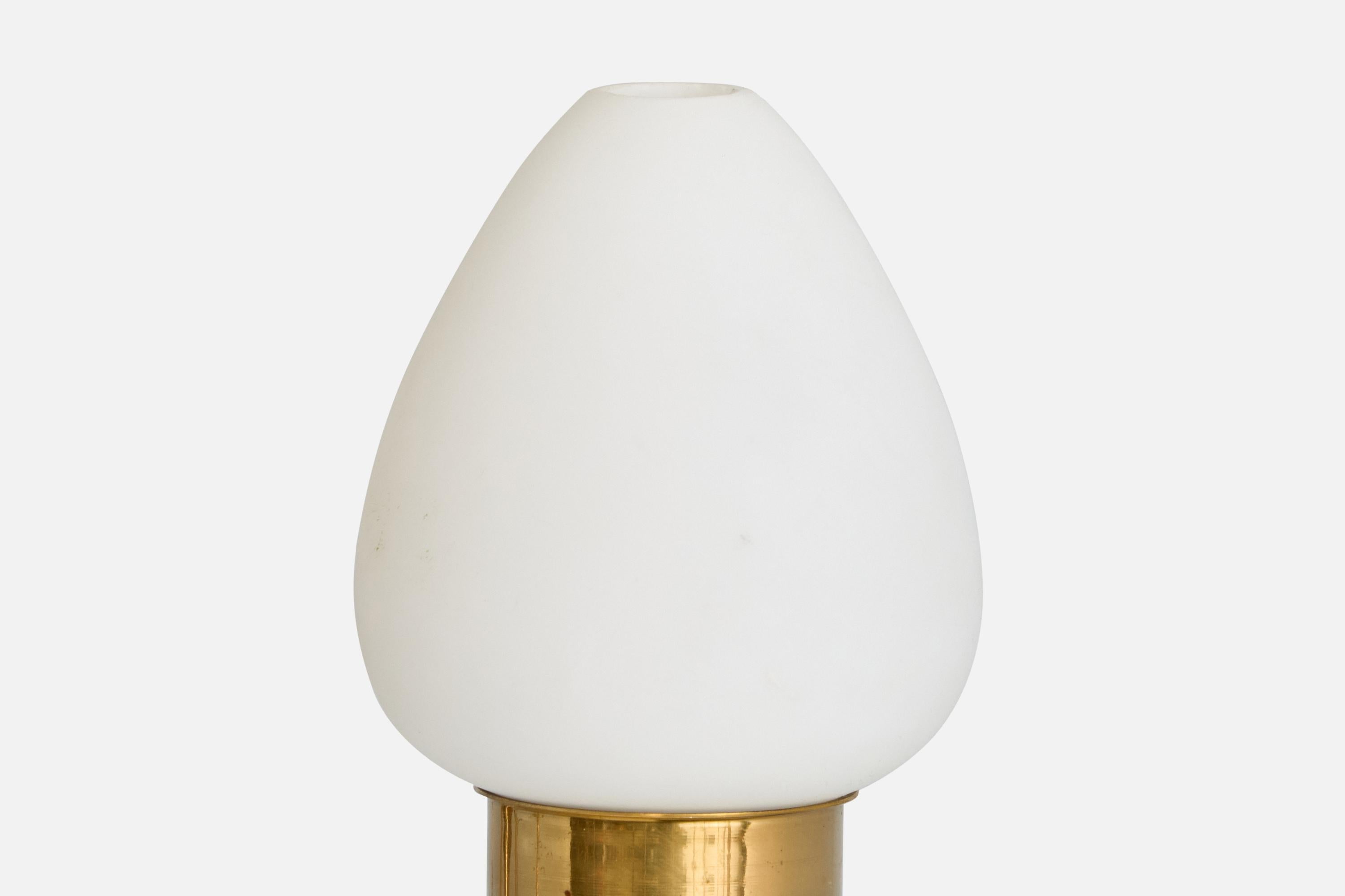 Swedish Designer, Chandelier, Brass, Wood, Glass, Sweden, 1950s For Sale 4