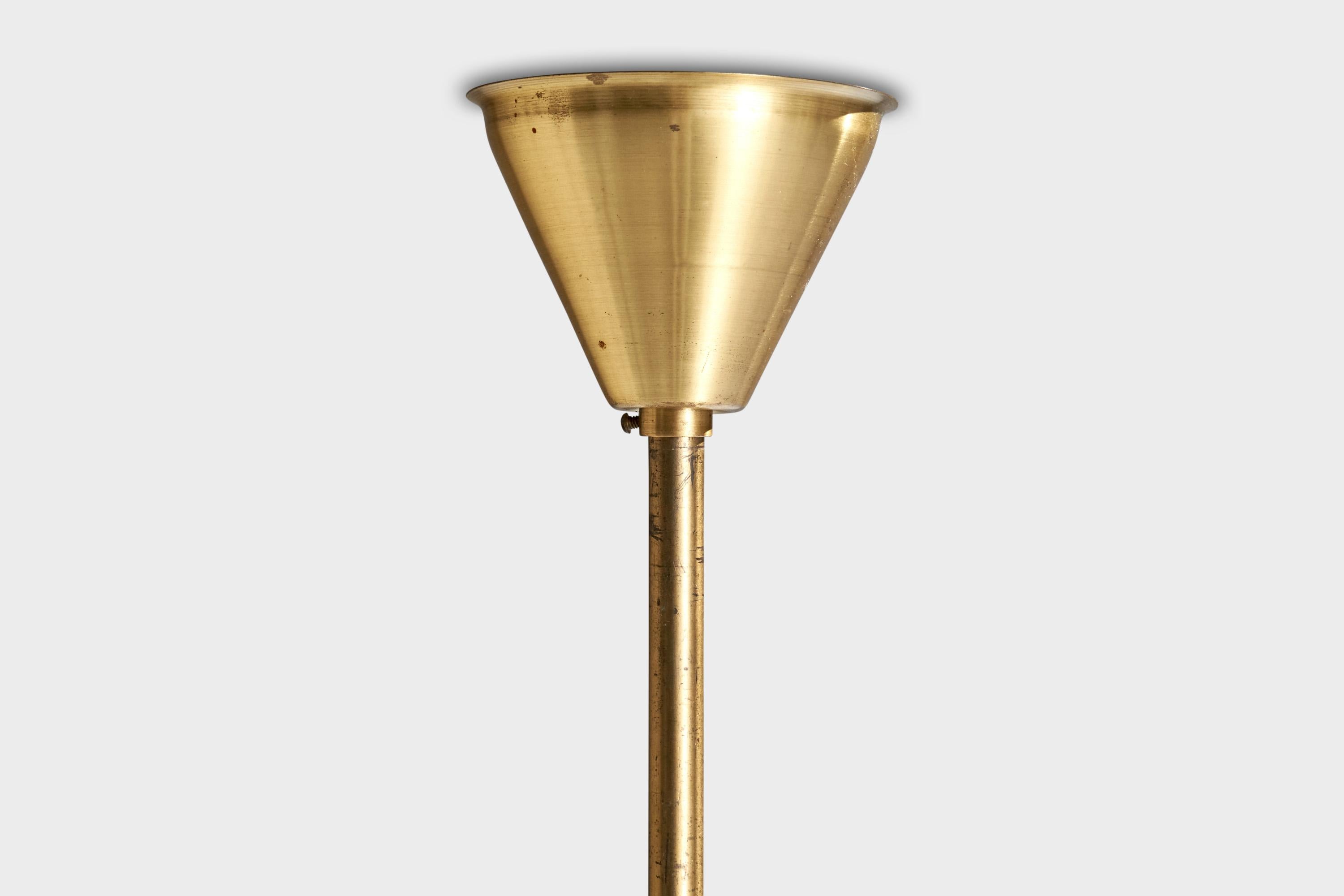 Designer suédois, lustre, laiton, bois, verre, Suède, années 1950 en vente 2