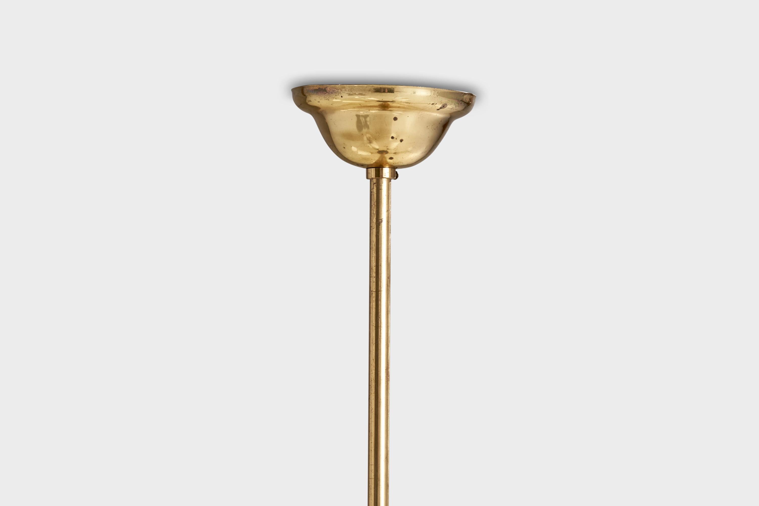 Designer suédois, lustre, laiton, bois, verre, Suède, années 1950 en vente 2