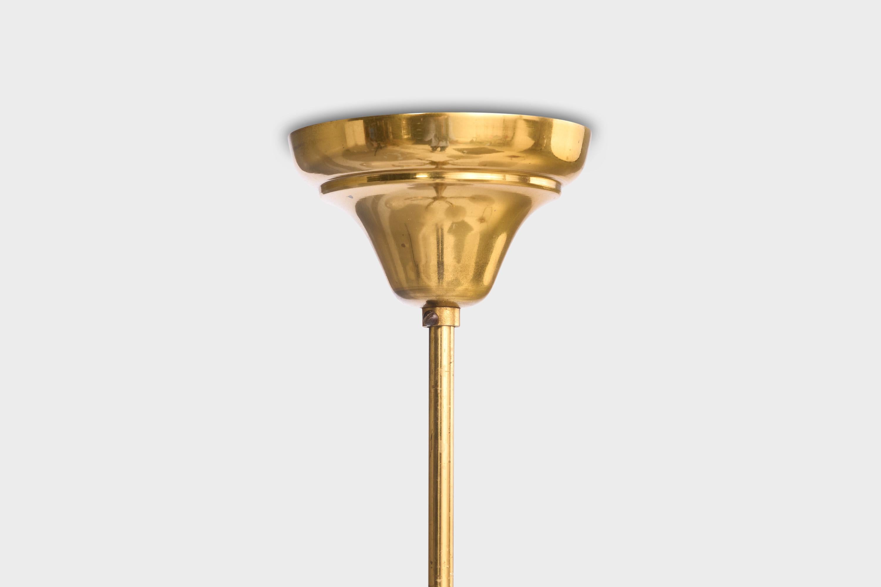 Schwedischer Designer, Kronleuchter, Messing, Holz, Glas, Schweden, 1950er Jahre im Angebot 5