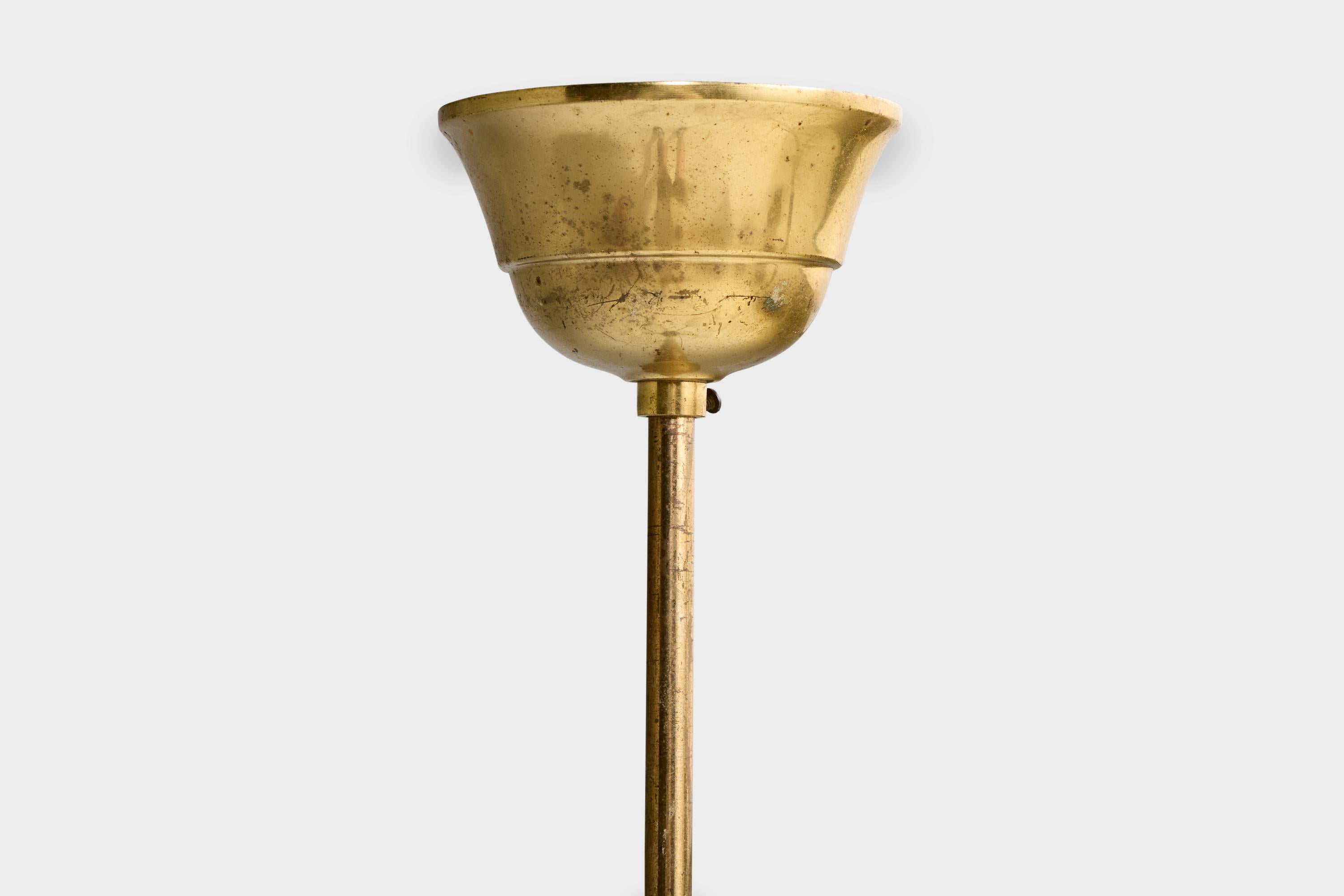 Designer suédois, lustre, laiton, bois, verre, Suède, années 1950 en vente 2