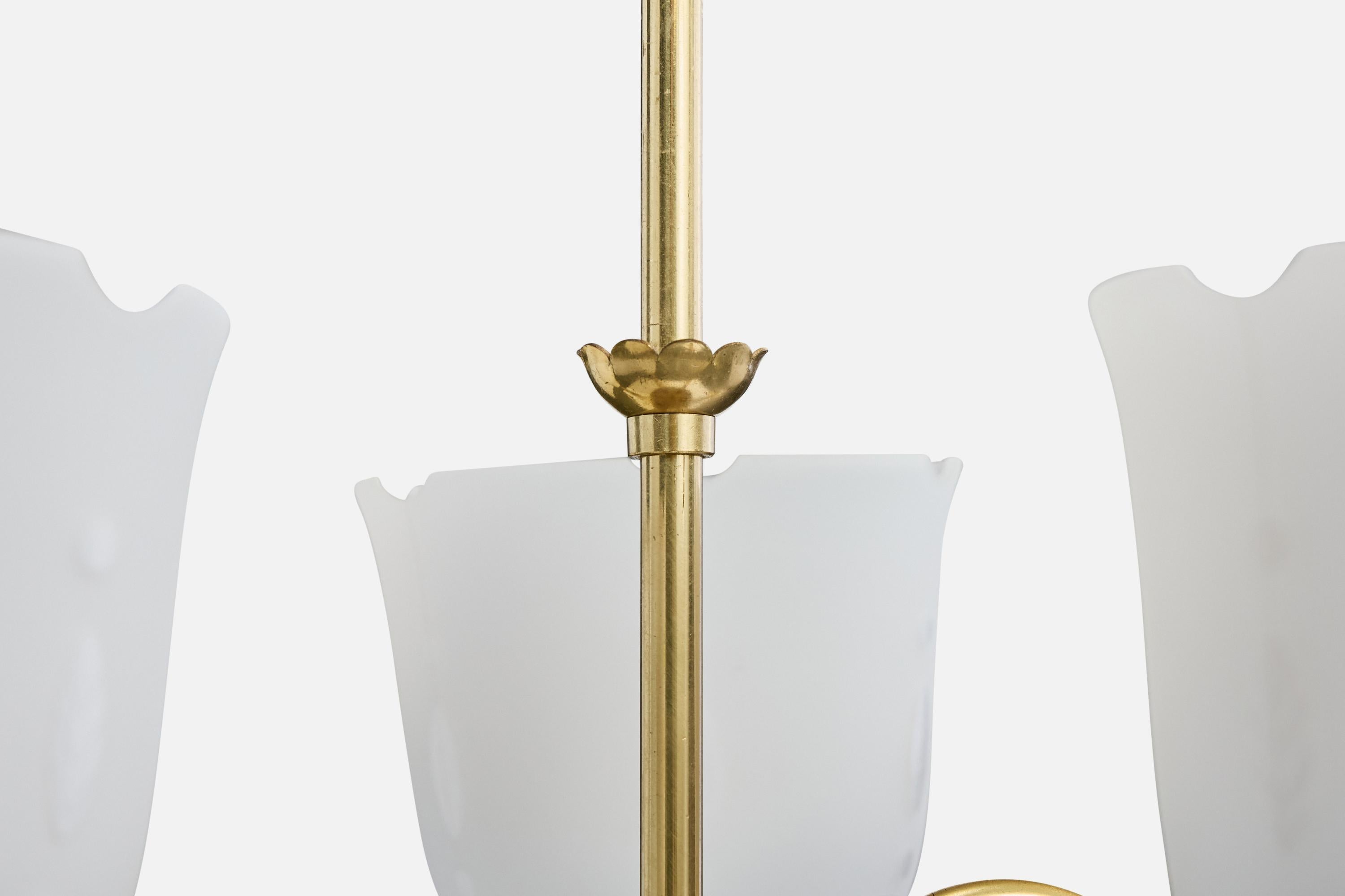 Designer suédois, lustre, laiton, bois, verre, Suède, années 1950 en vente 2