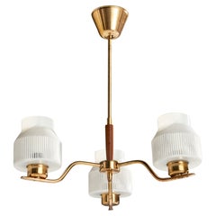 Designer svedese, lampadario, ottone, legno, vetro, Svezia, anni '1950
