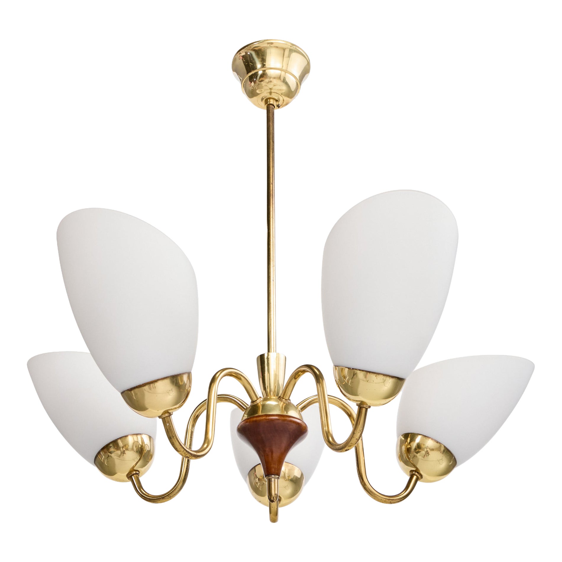 Designer svedese, lampadario, ottone, legno, vetro, Svezia, anni '1950