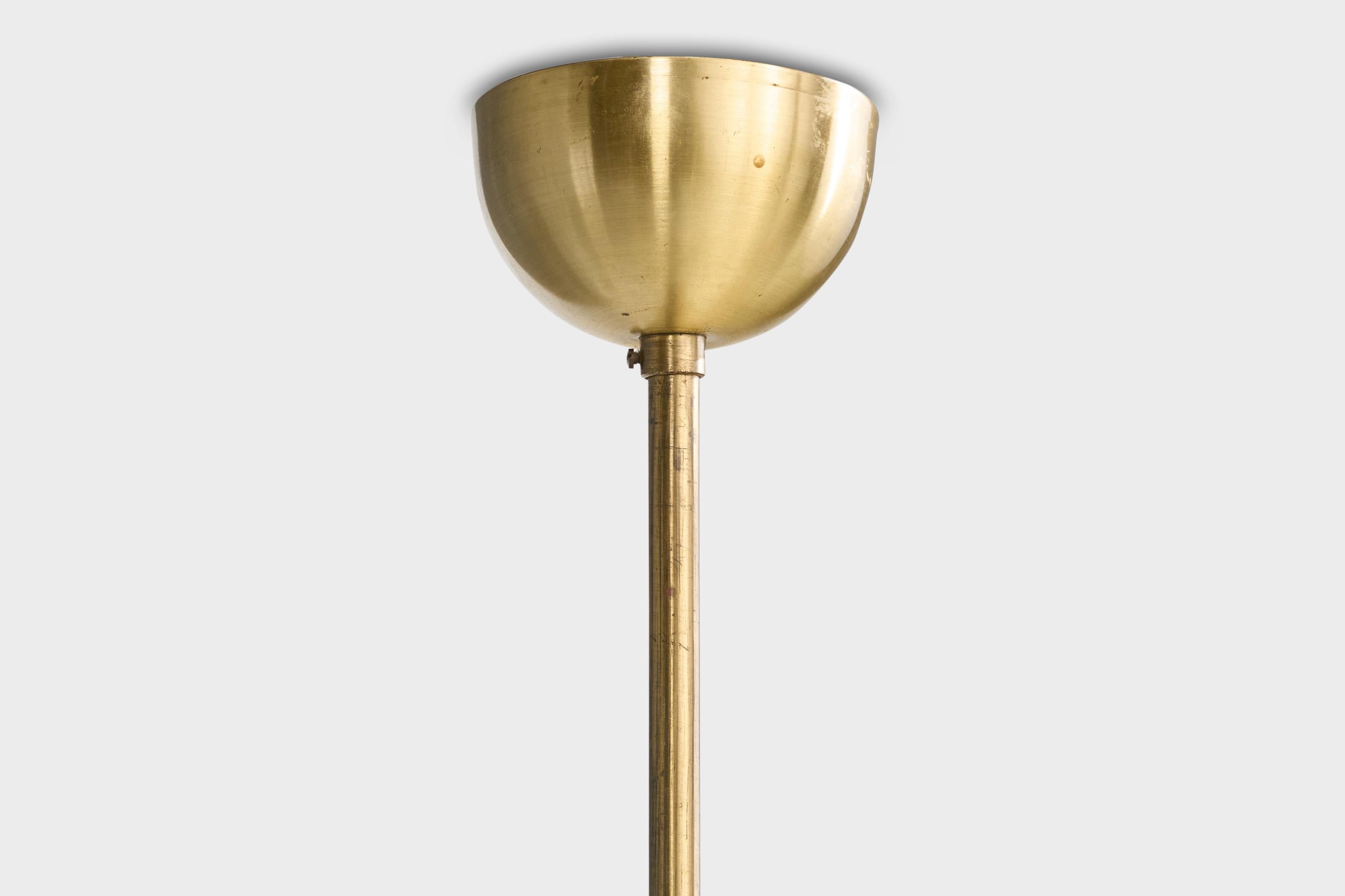 Swedish Designer, Chandelier, Brass, Wood, Glass, Sweden, 1960s For Sale 5