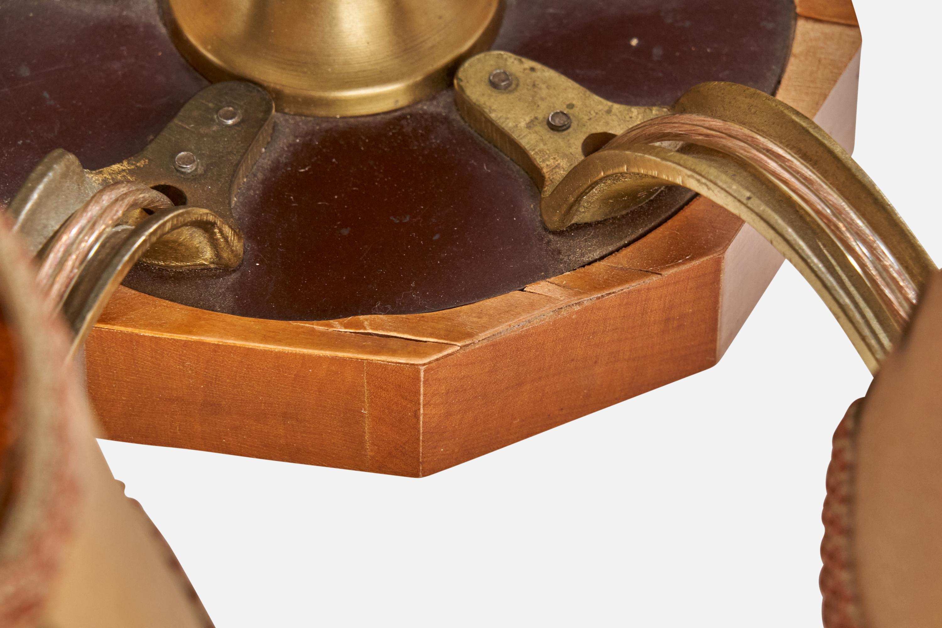 Schwedischer Designer, Kronleuchter, Messing, Holz, Papier, Stoff, Schweden, 1930er Jahre im Angebot 7