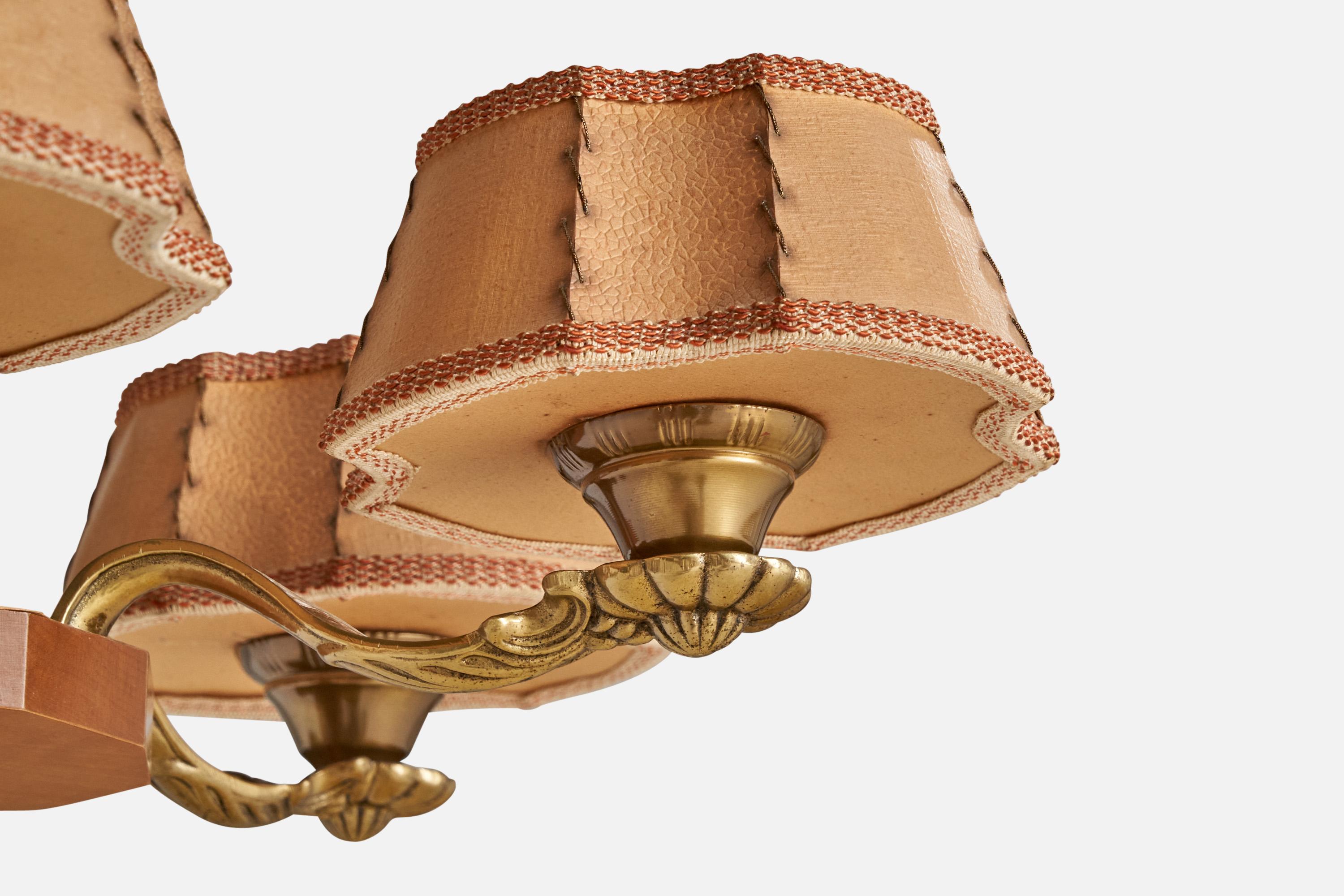 Schwedischer Designer, Kronleuchter, Messing, Holz, Papier, Stoff, Schweden, 1930er Jahre im Zustand „Gut“ im Angebot in High Point, NC