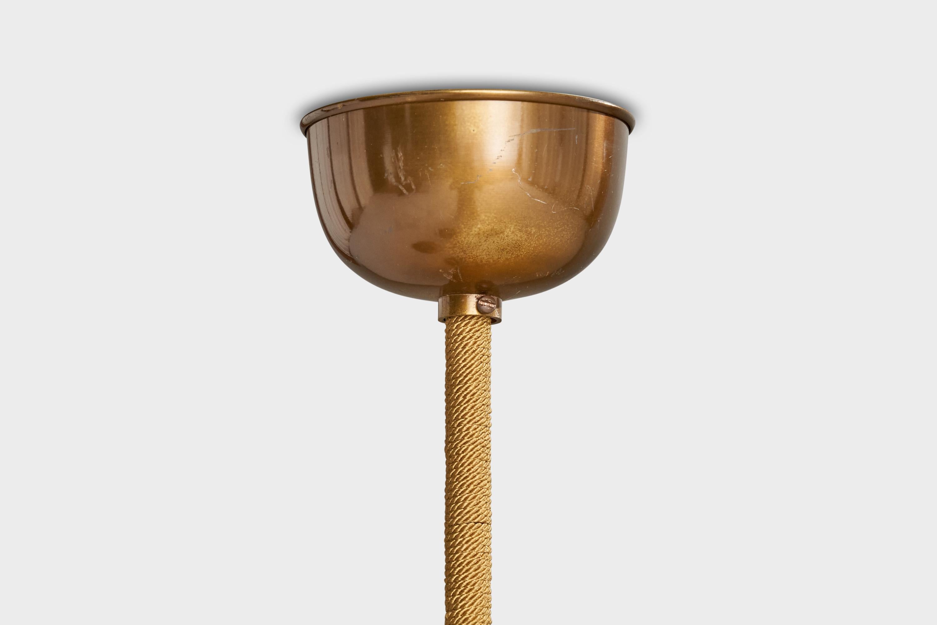 Schwedischer Designer, Kronleuchter, Messing, Holz, Papier, Stoff, Schweden, 1930er Jahre im Angebot 2