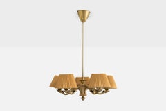 Swedish Designer, Chandelier, Brass, Wood, Paper, Sweden, 1930s