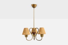 Lampadario di design svedese, ottone, legno, pergamena, Svezia, anni '50
