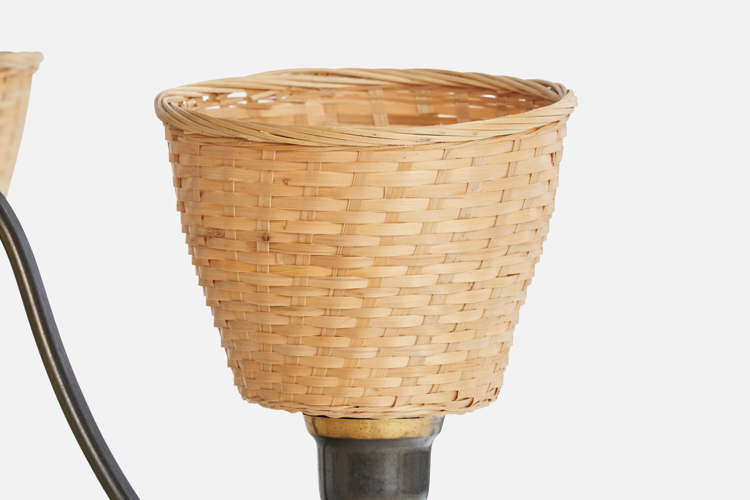 Designer suédois, lustre, laiton, bois. Rattan, Suède, années 1930 en vente 2