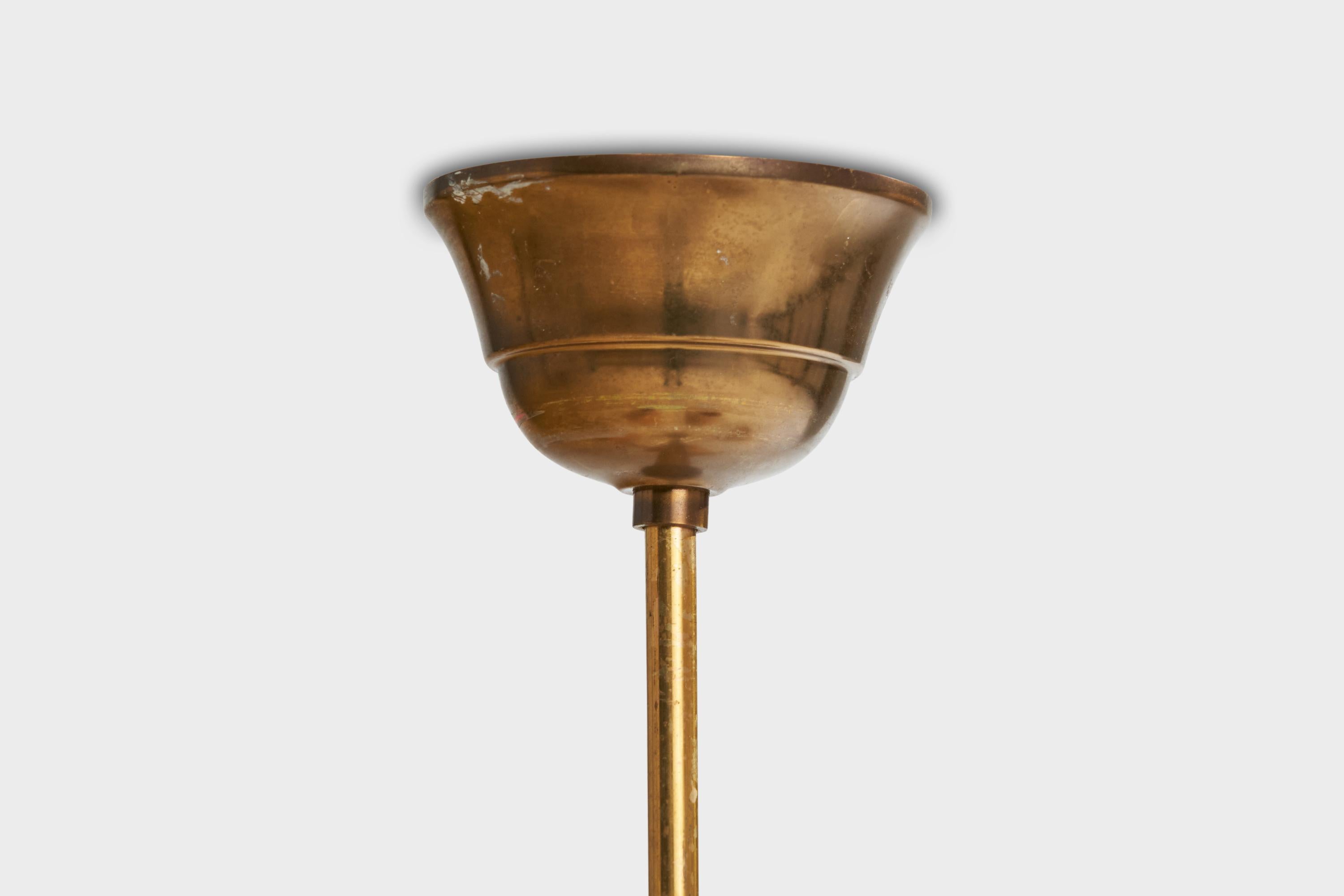 Designer suédois, lustre, laiton, bois, rotin, Suède, années 1940 en vente 3