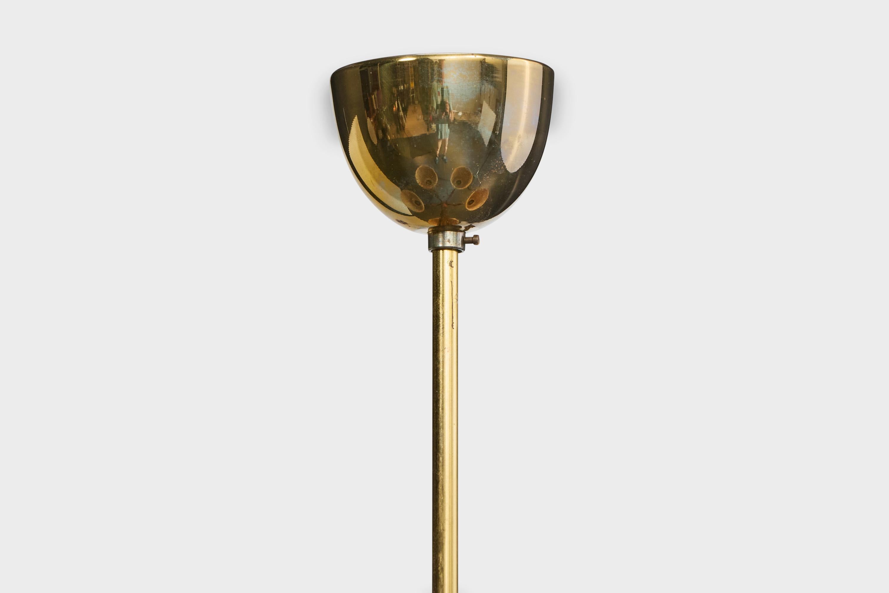 Designer suédois, lustre, laiton, bois, rotin, Suède, années 1950 en vente 5