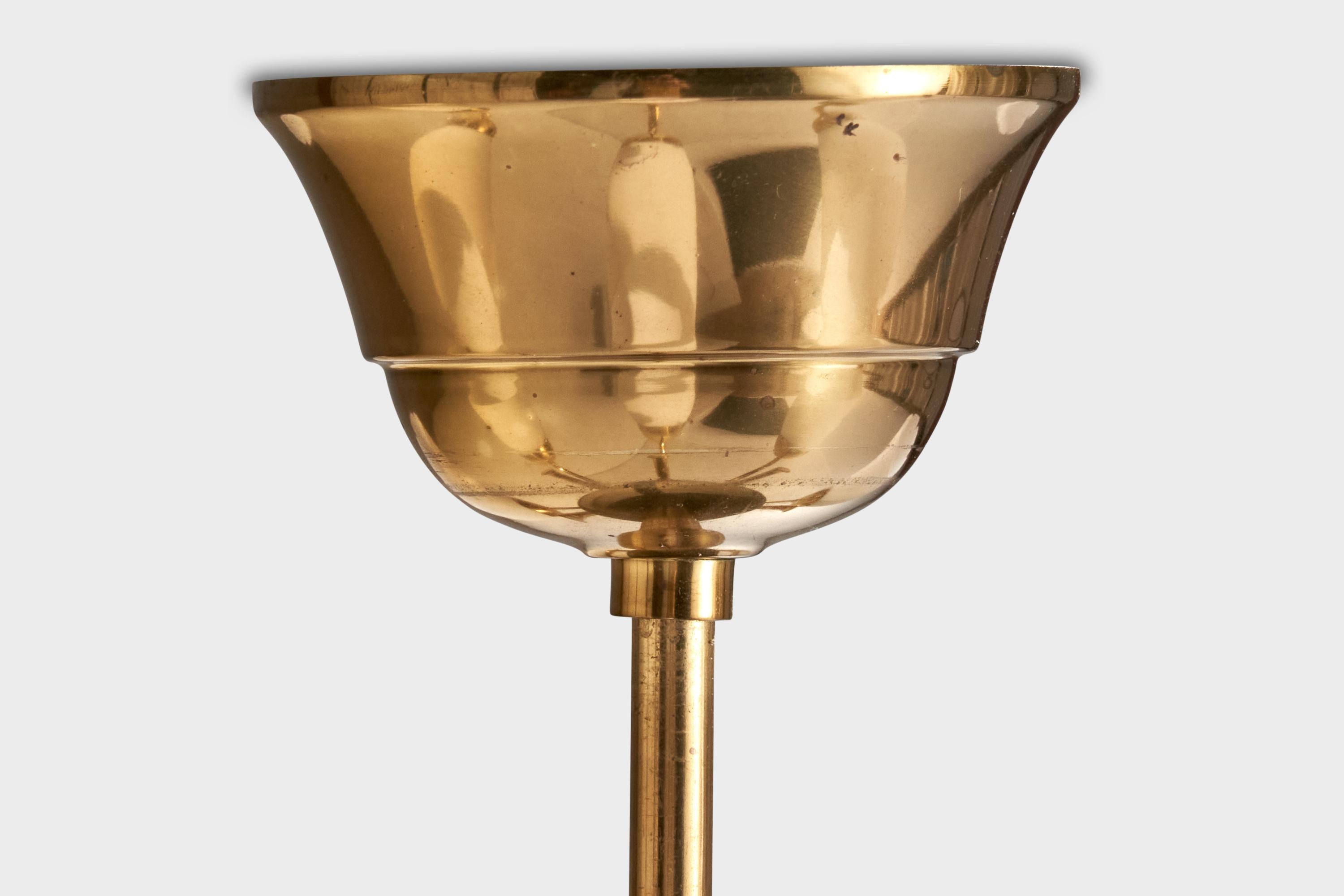 Designer suédois, lustre, laiton, Wood, Suède, années 1950 en vente 1