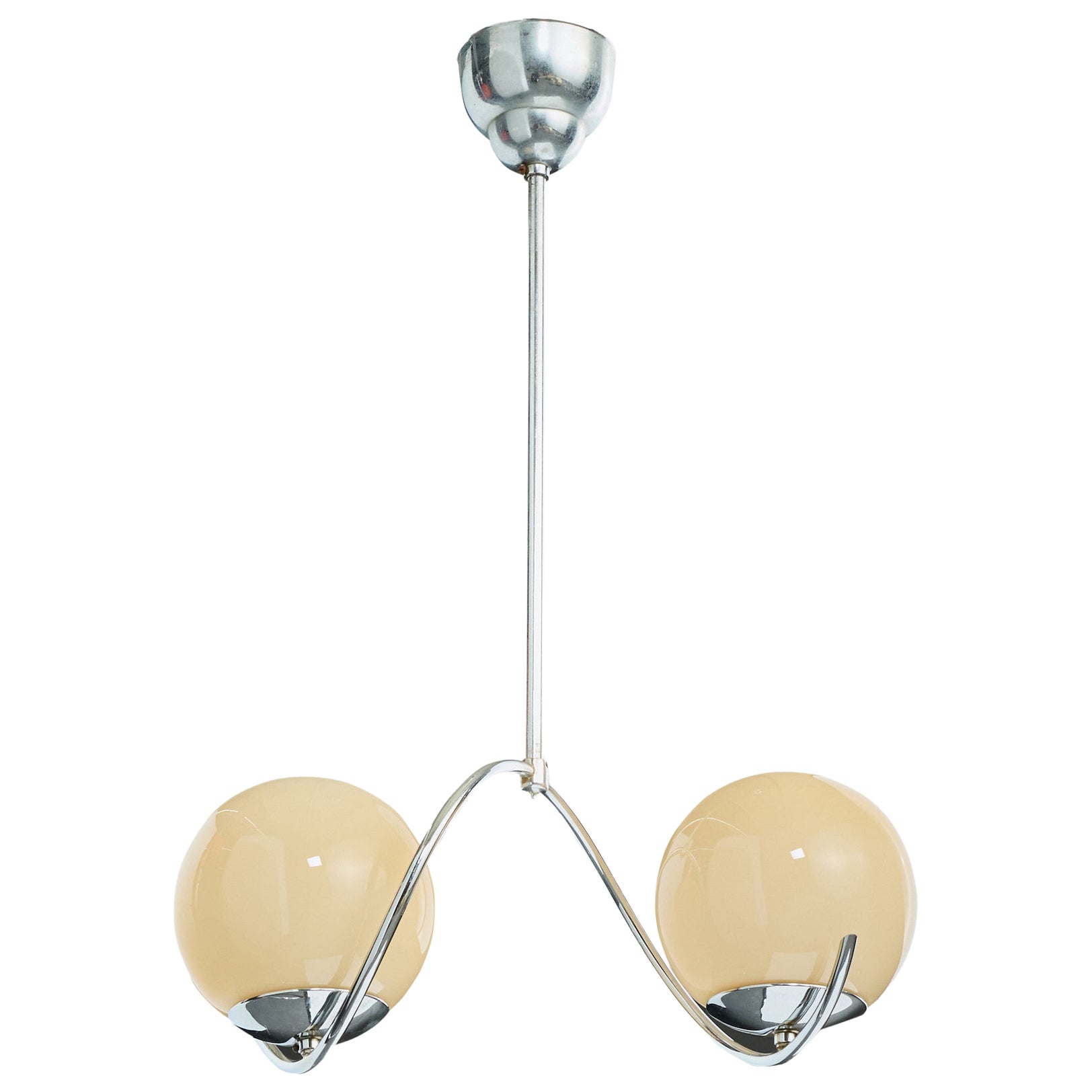 Swedish Designer, Chandelier, Chrome, Glass, Sweden, 1930s