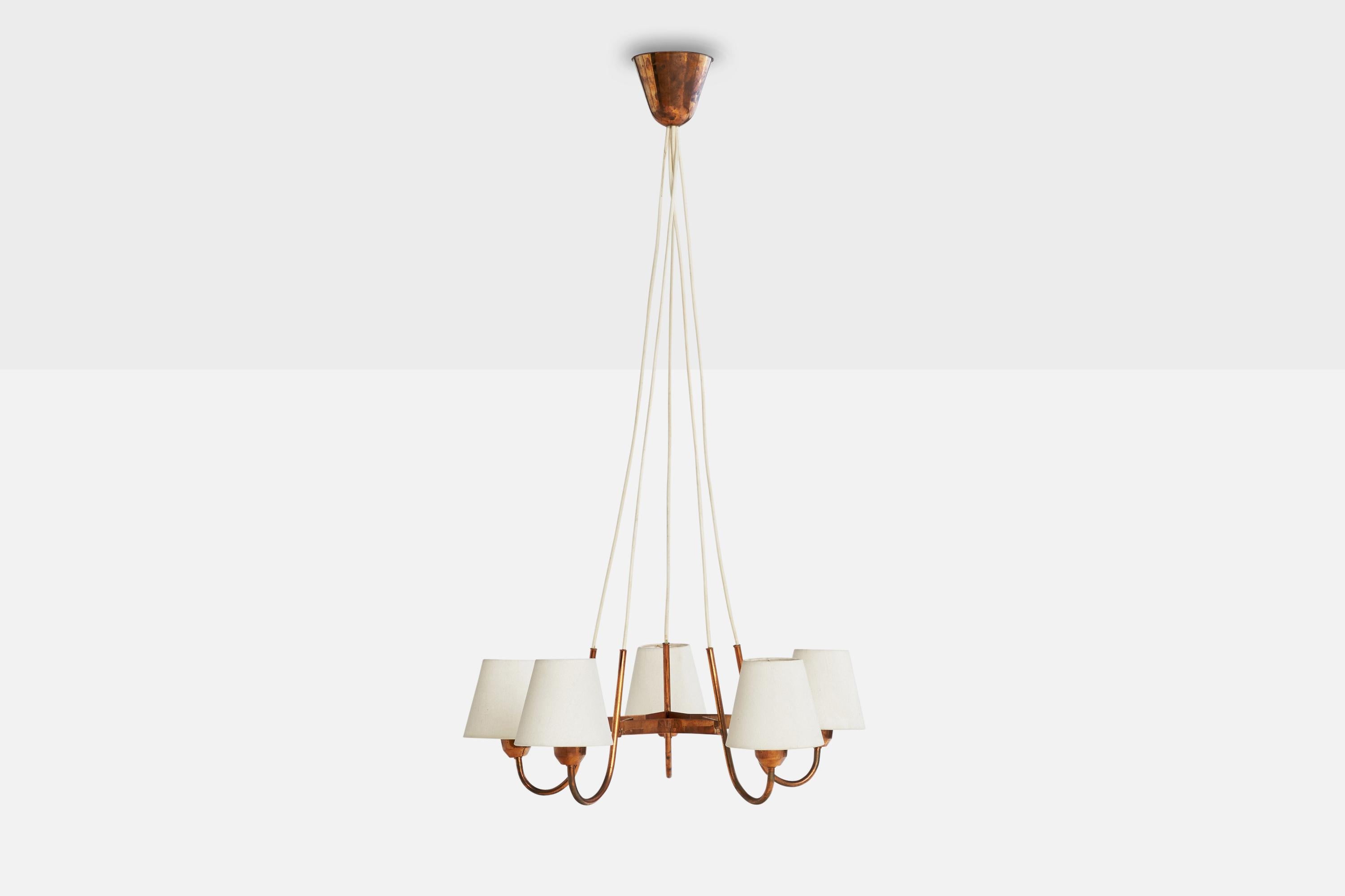 Scandinavo moderno Designer svedese, lampadario, rame, tessuto, Svezia, anni '40 in vendita