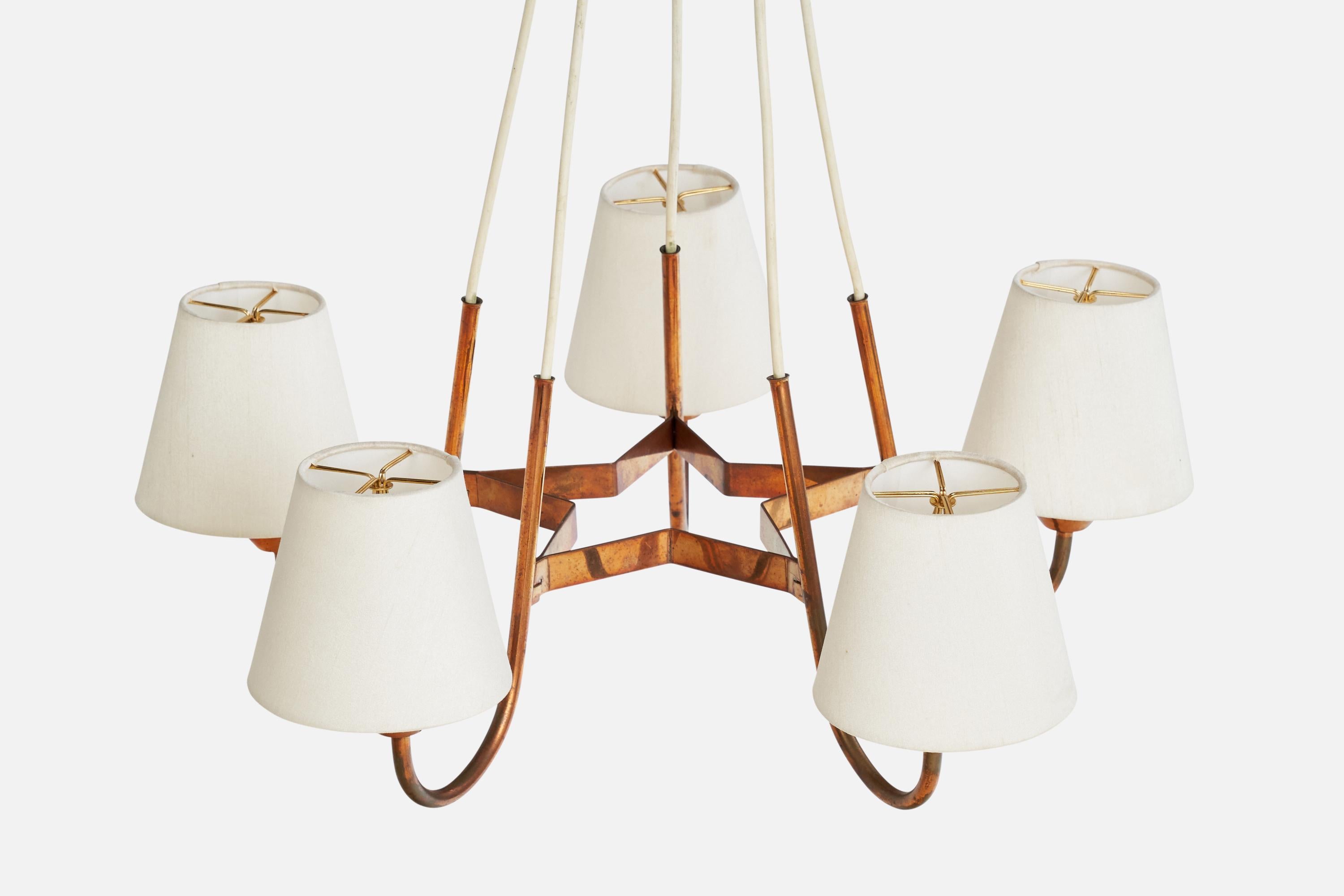 Svedese Designer svedese, lampadario, rame, tessuto, Svezia, anni '40 in vendita