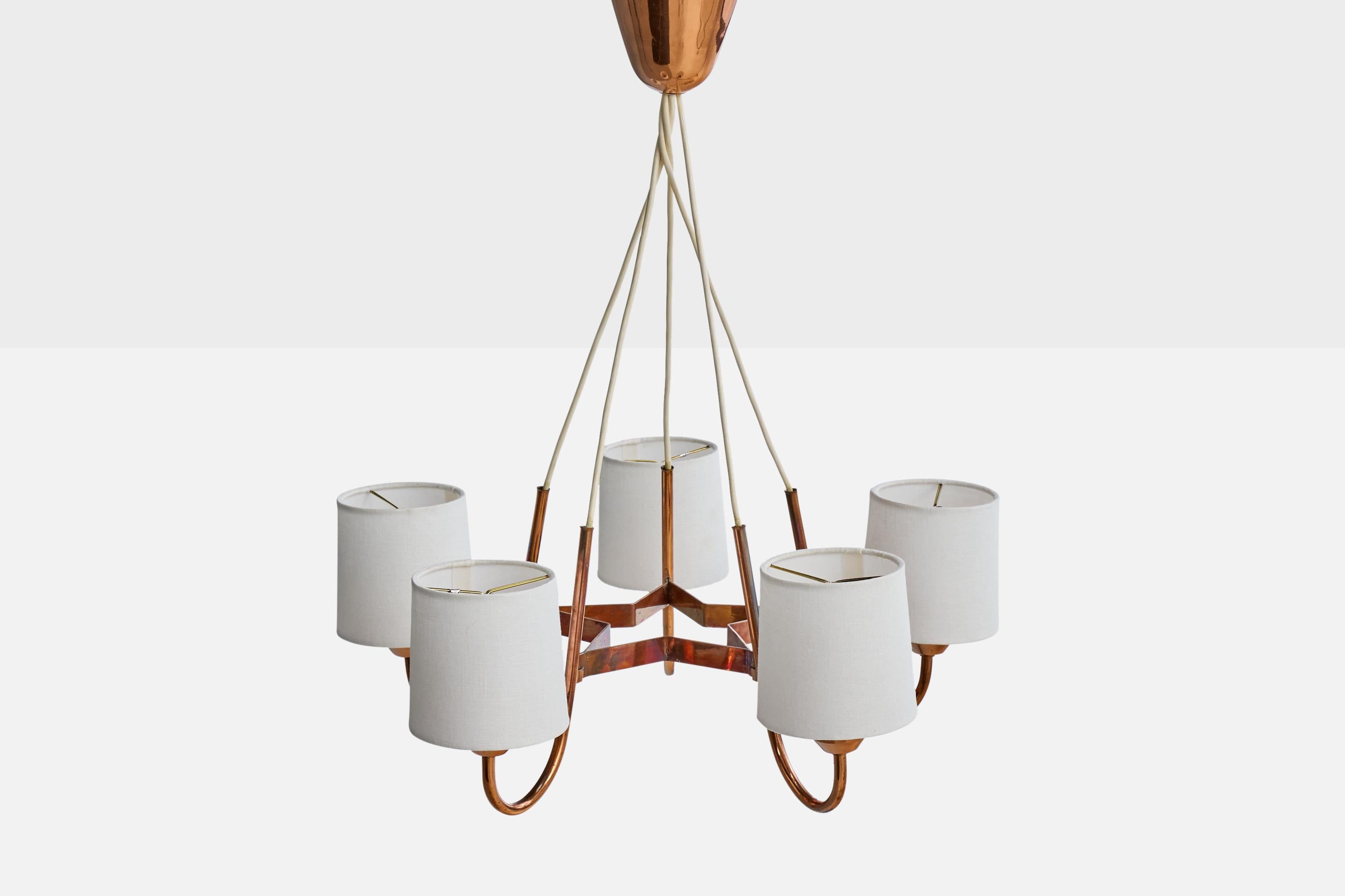 Swedish Designer, Chandelier, Copper, Fabric, Sweden, 1940s Sueco en venta