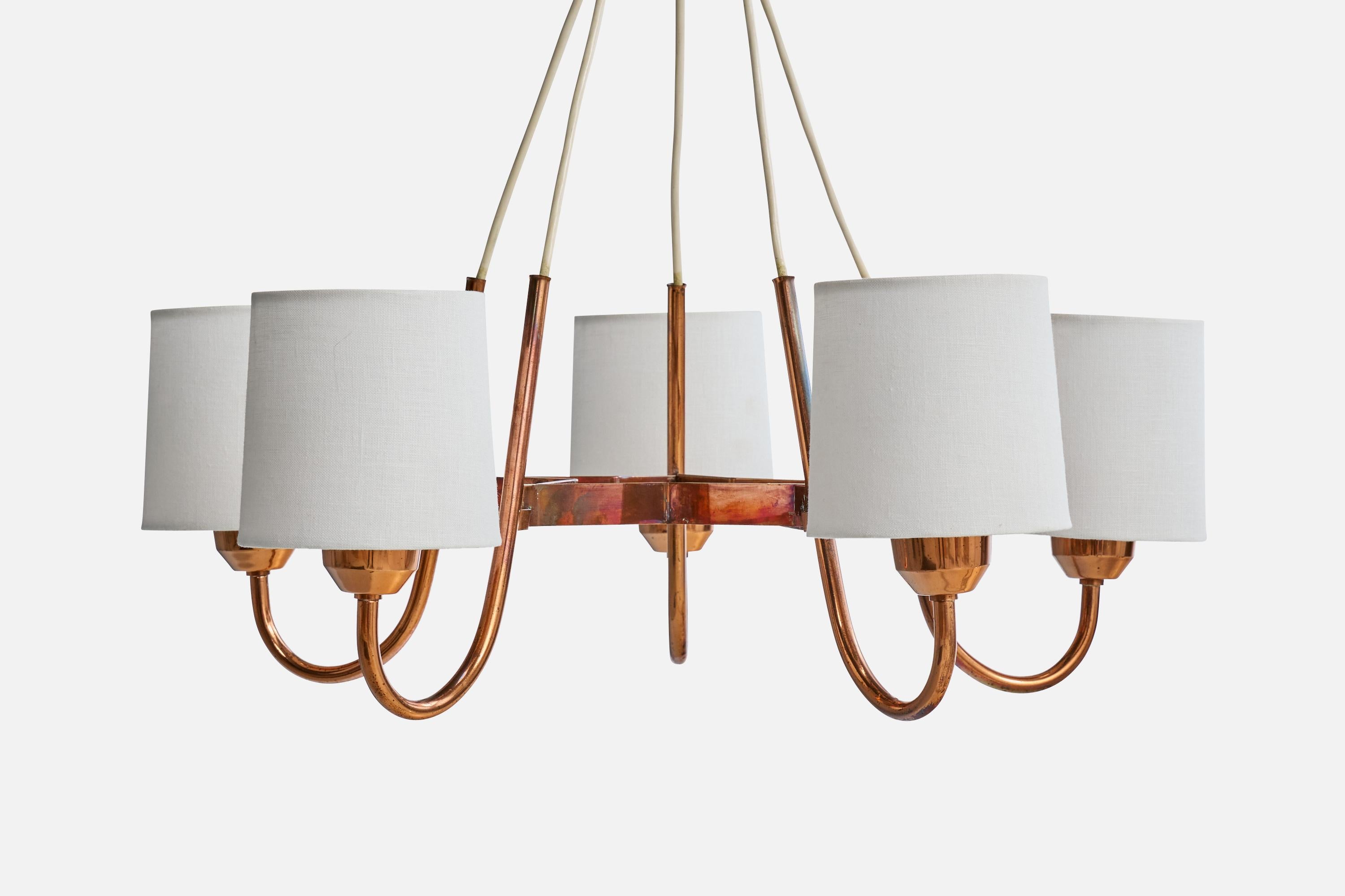 Swedish Designer, Chandelier, Copper, Fabric, Sweden, 1940s en Bueno estado para la venta en High Point, NC