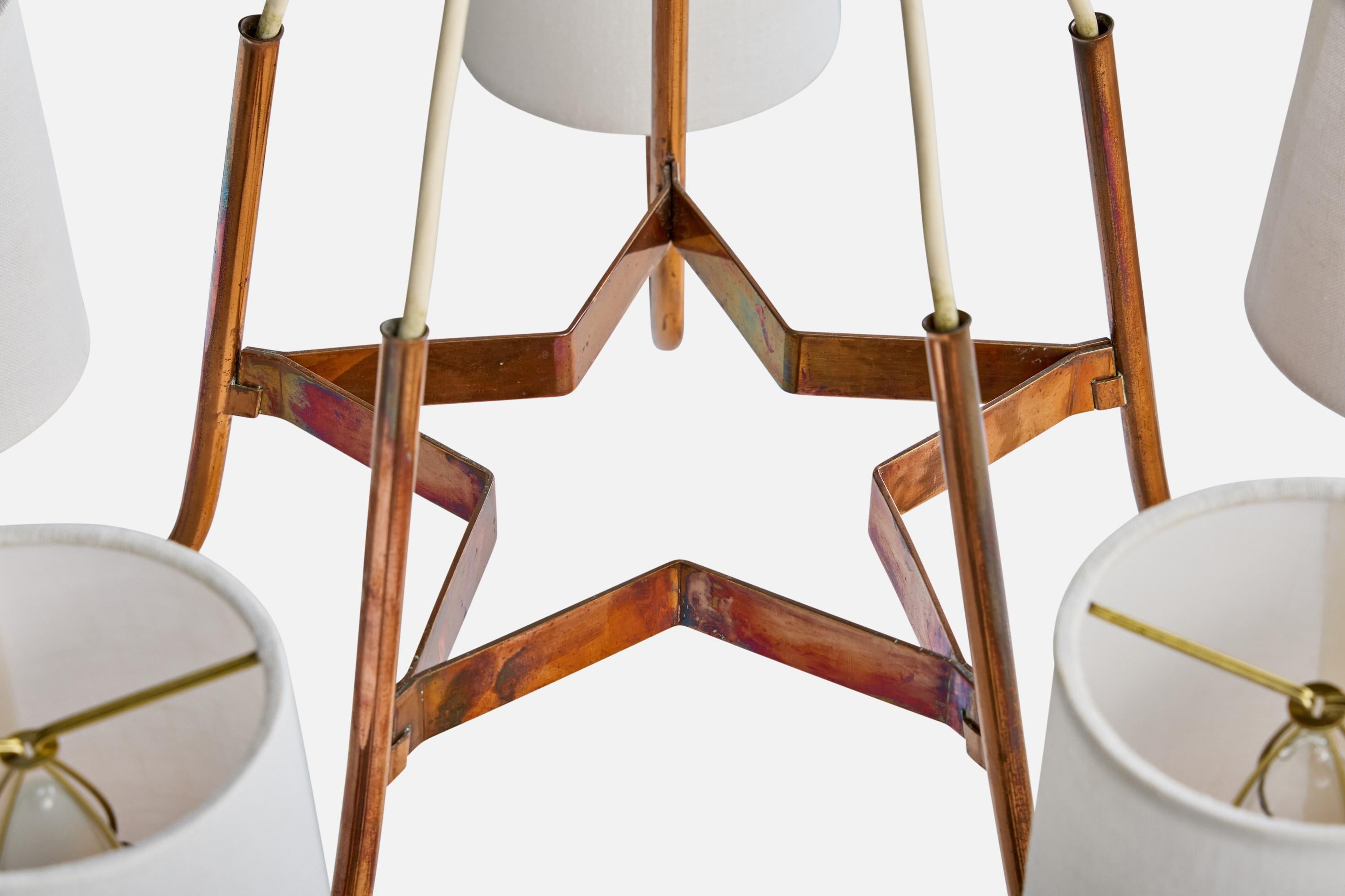 Swedish Designer, Chandelier, Copper, Fabric, Sweden, 1940s Cobre en venta