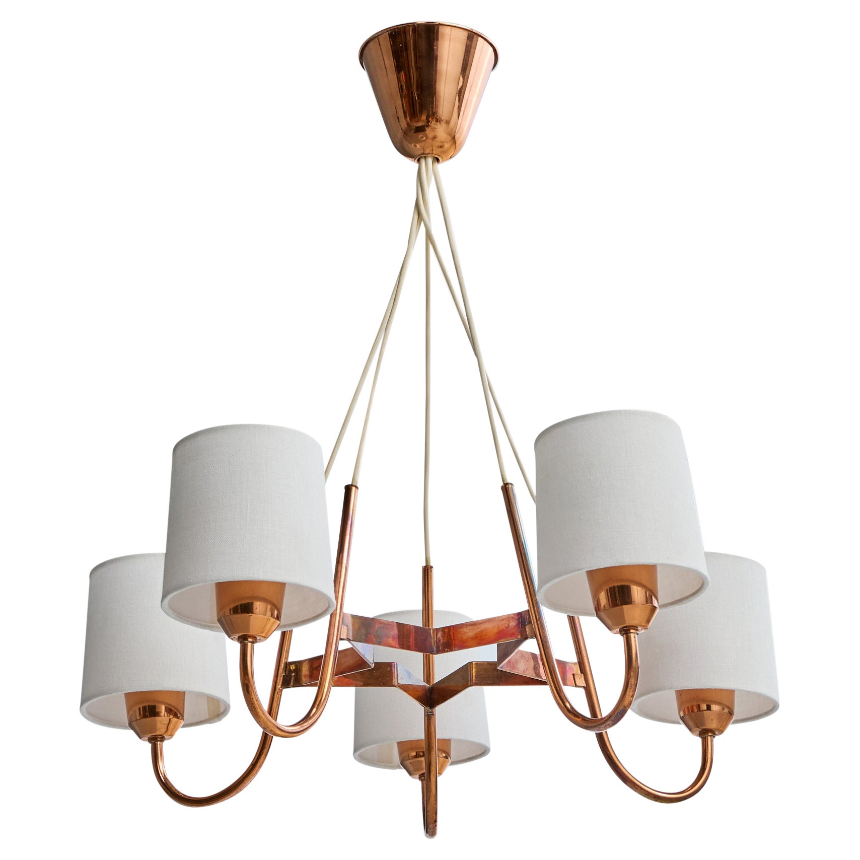 Swedish Designer, Chandelier, Copper, Fabric, Sweden, 1940s