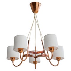 Swedish Designer, Chandelier, Copper, Fabric, Sweden, 1940s