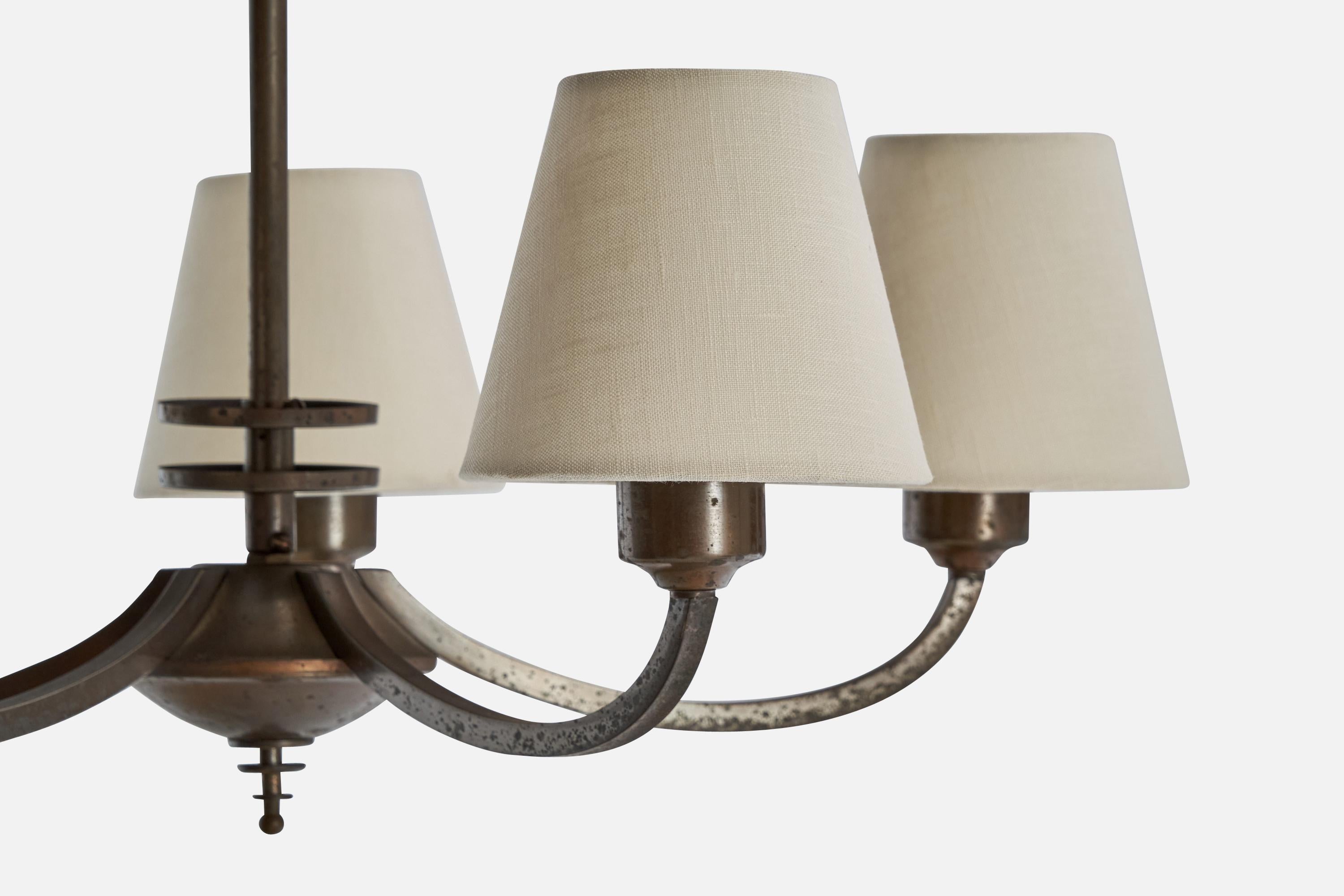 Tessuto Designer svedese, lampadario, rame, metallo, tessuto, Svezia, anni '30 in vendita