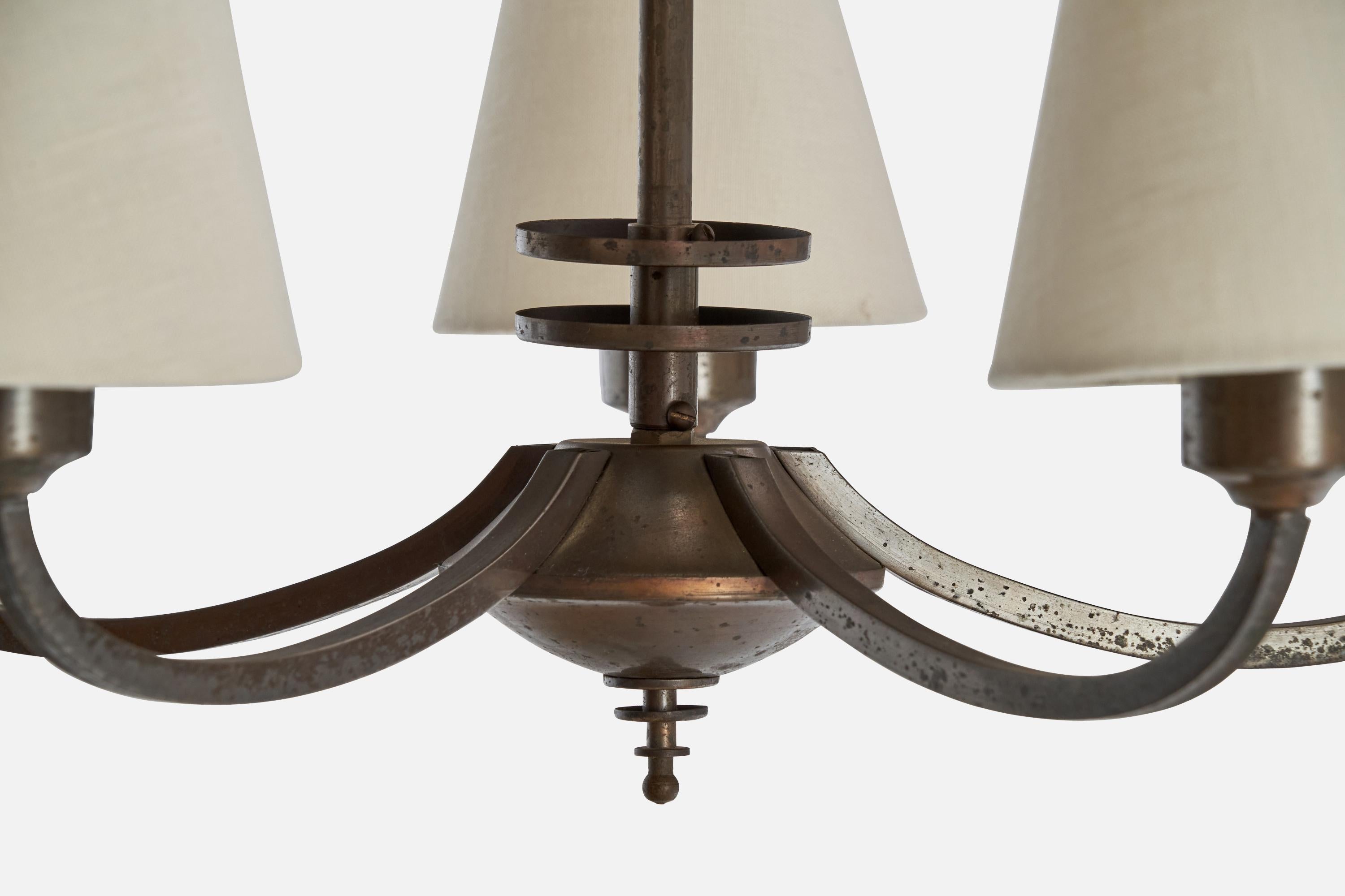 Designer svedese, lampadario, rame, metallo, tessuto, Svezia, anni '30 in vendita 1