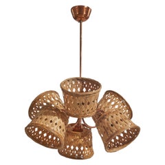 Designer svedese, lampadario, rame, rattan, Svezia, anni '50