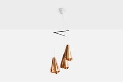 Swedish Designer, Chandelier, Copper, Wood, Sweden, 1950s