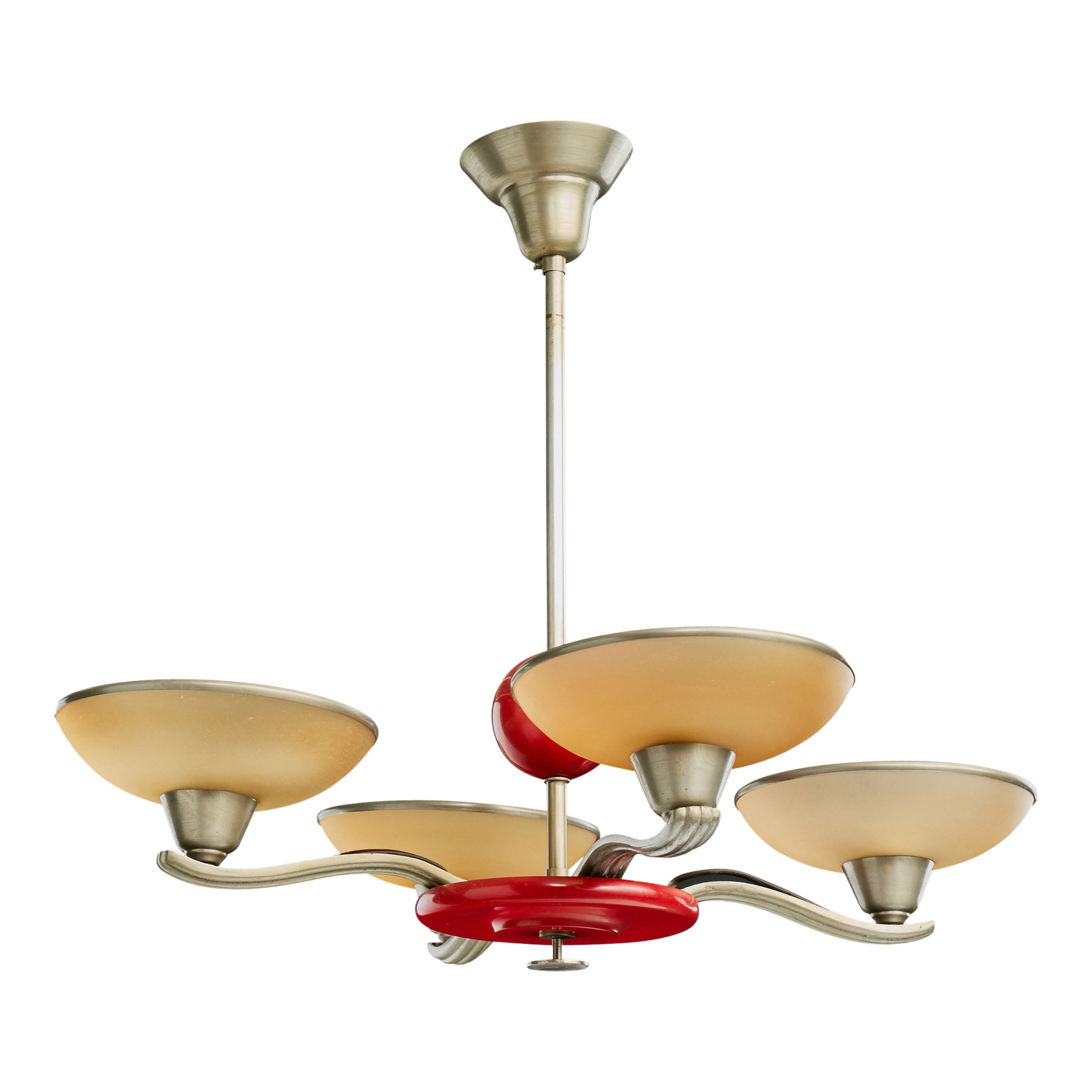 Swedish Designer, Chandelier, Glass, Nickel, Metal, Sweden, 1930s in vendita