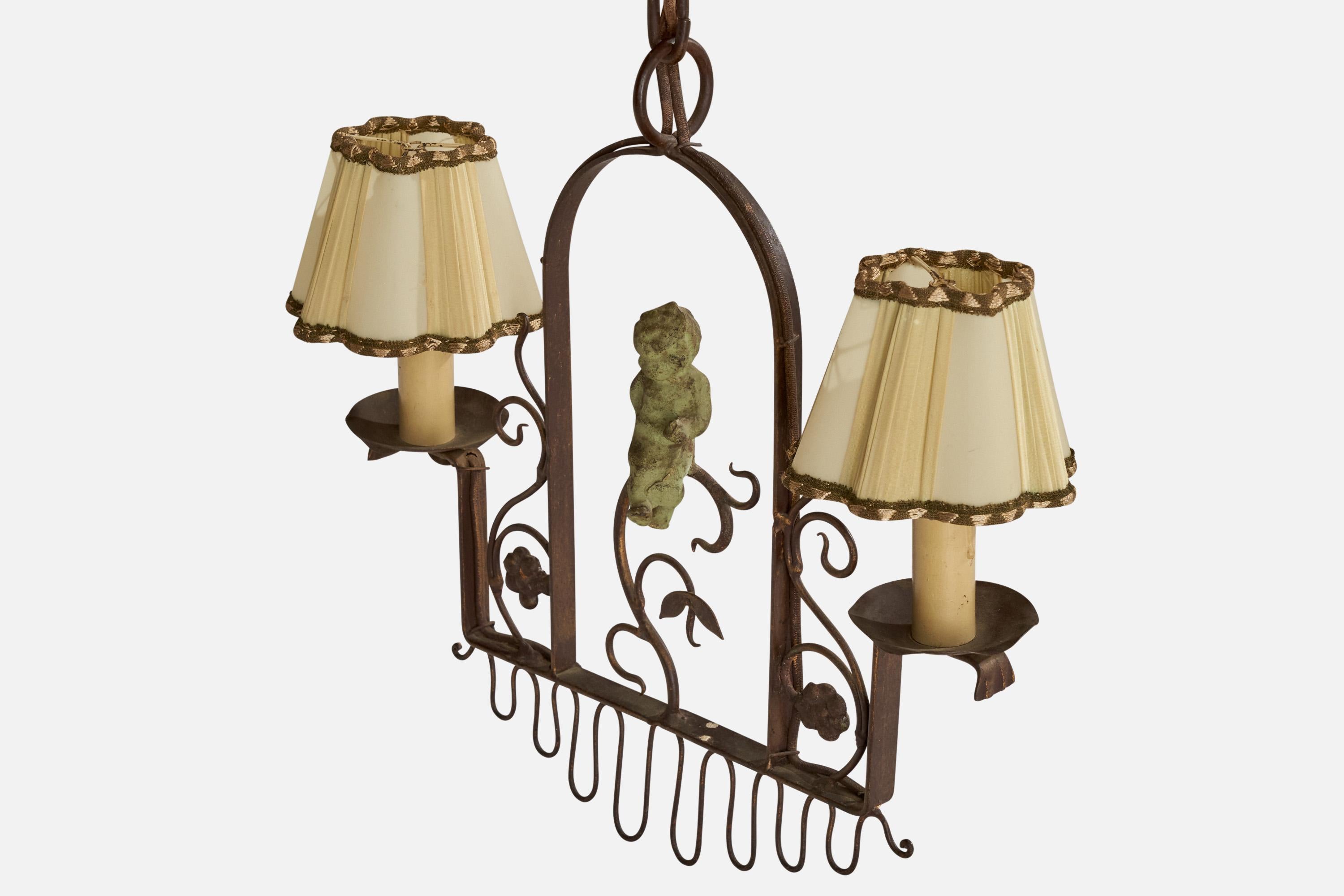 Designer suédois, lustre, fer, bakélite, tissu, Suède, années 1940 en vente 3
