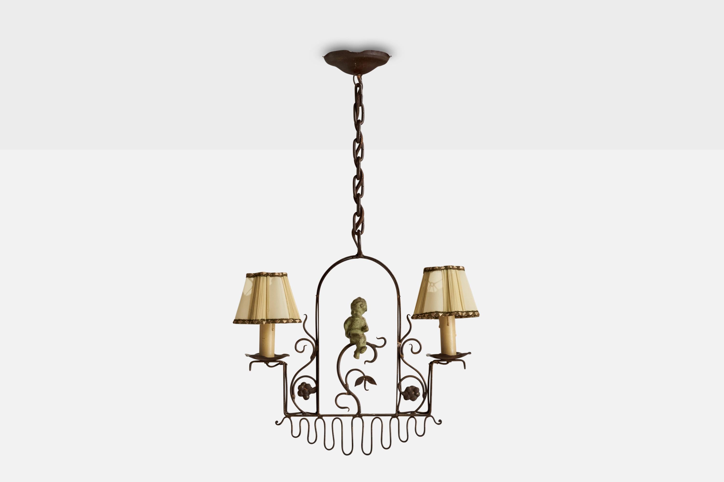 Scandinave moderne Designer suédois, lustre, fer, bakélite, tissu, Suède, années 1940 en vente