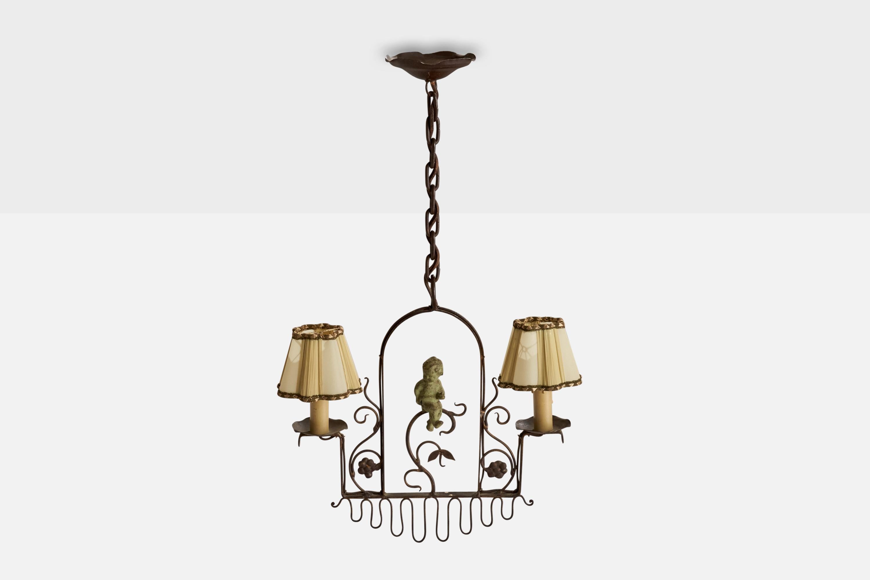 Suédois Designer suédois, lustre, fer, bakélite, tissu, Suède, années 1940 en vente