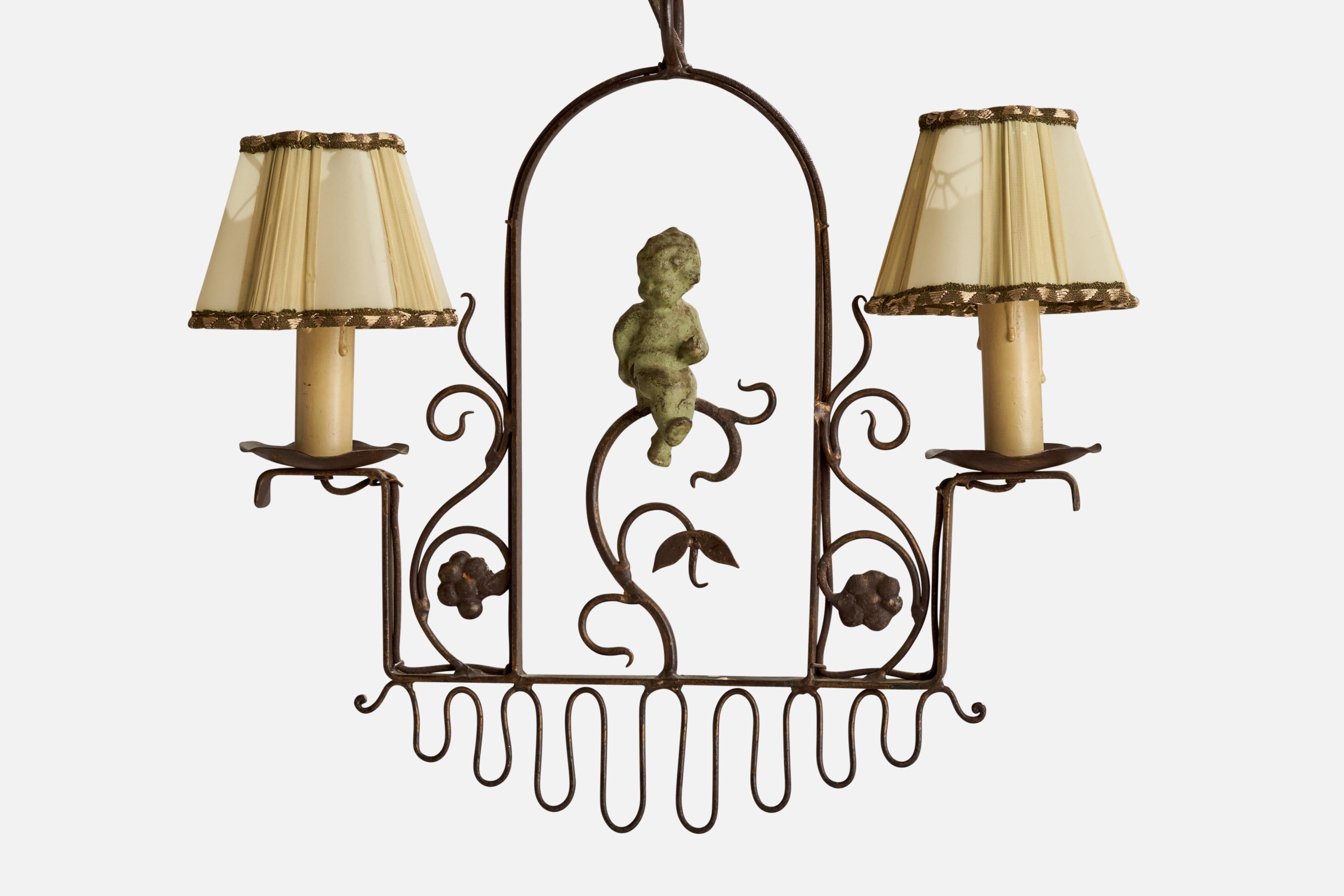 Designer suédois, lustre, fer, bakélite, tissu, Suède, années 1940 Bon état - En vente à High Point, NC