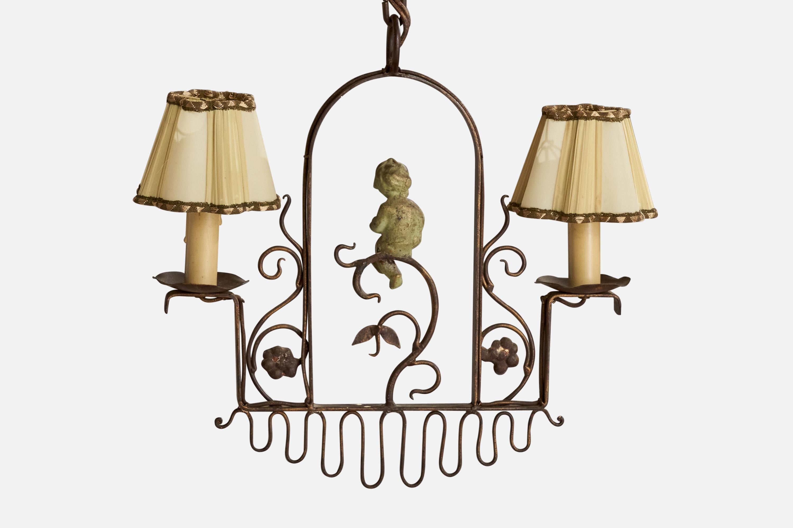 Milieu du XXe siècle Designer suédois, lustre, fer, bakélite, tissu, Suède, années 1940 en vente