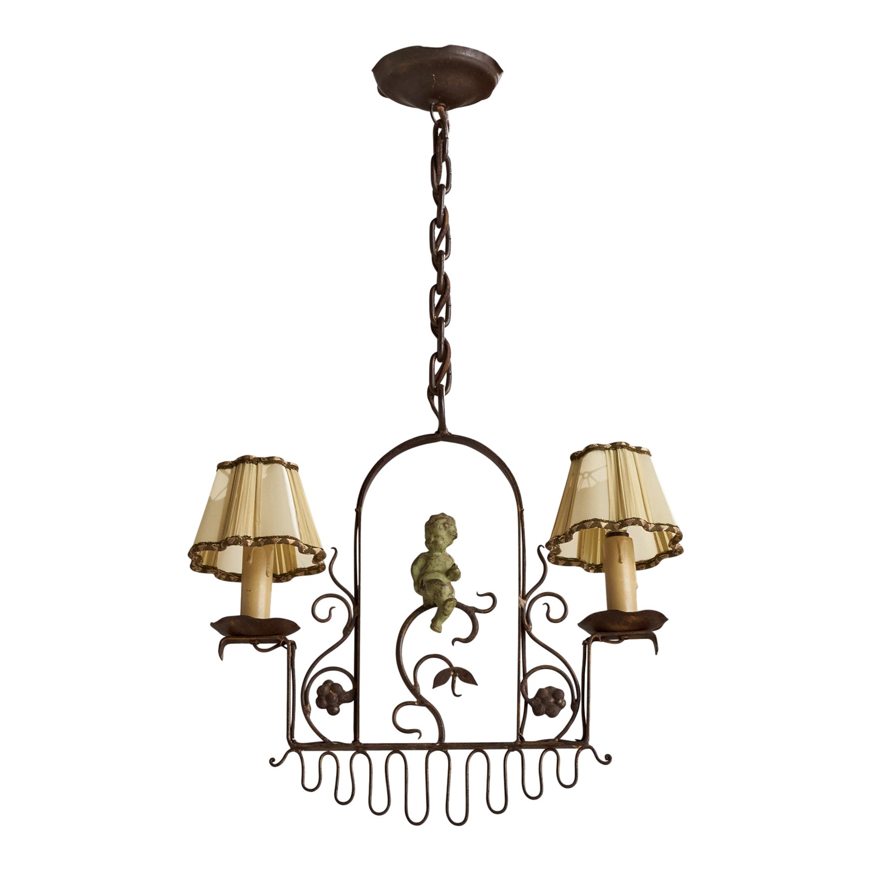 Designer suédois, lustre, fer, bakélite, tissu, Suède, années 1940 en vente