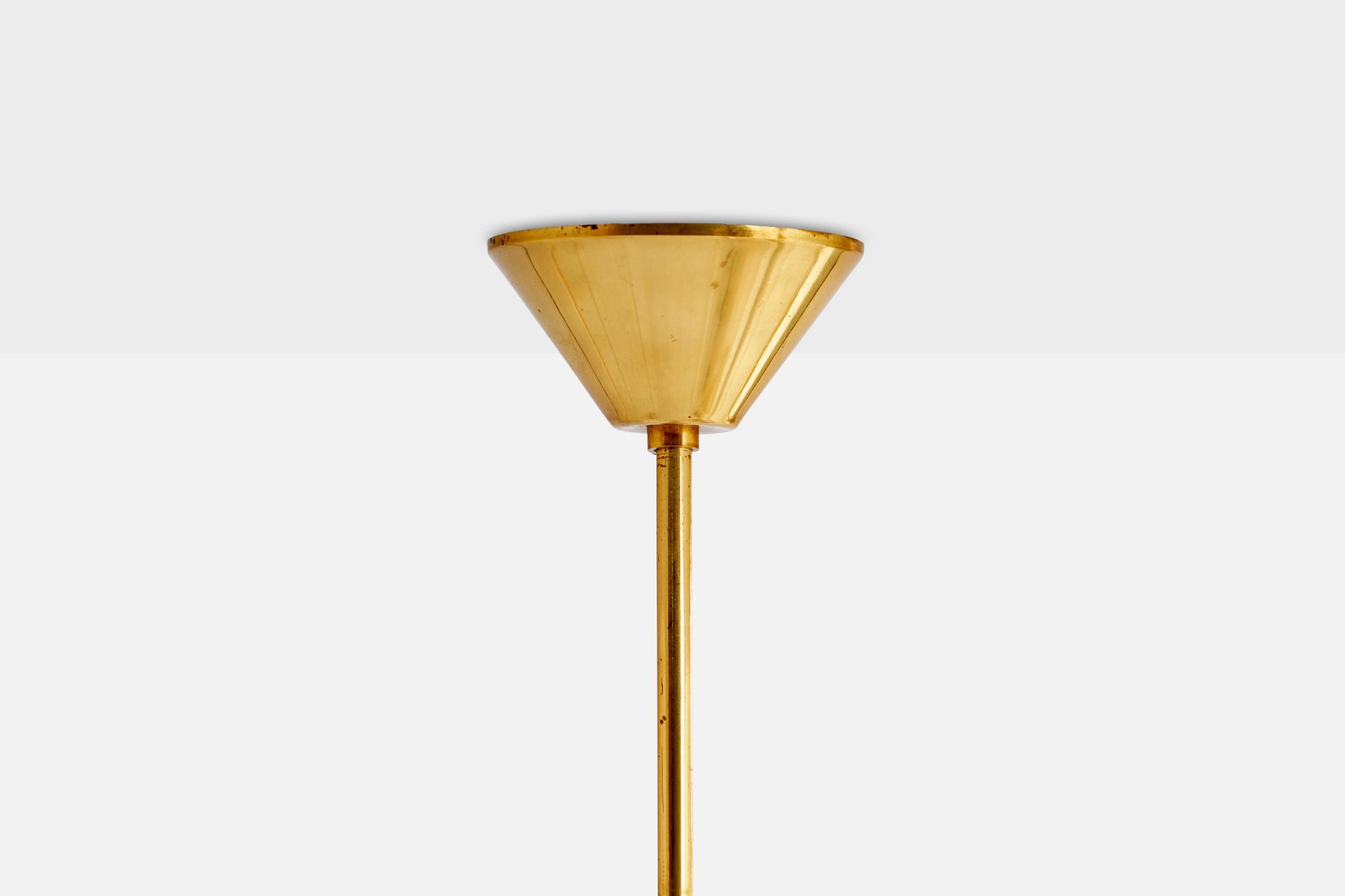 Mid-20th Century Swedish Designer, Chandelier Light, Brass, Glass, Sweden, 1940s