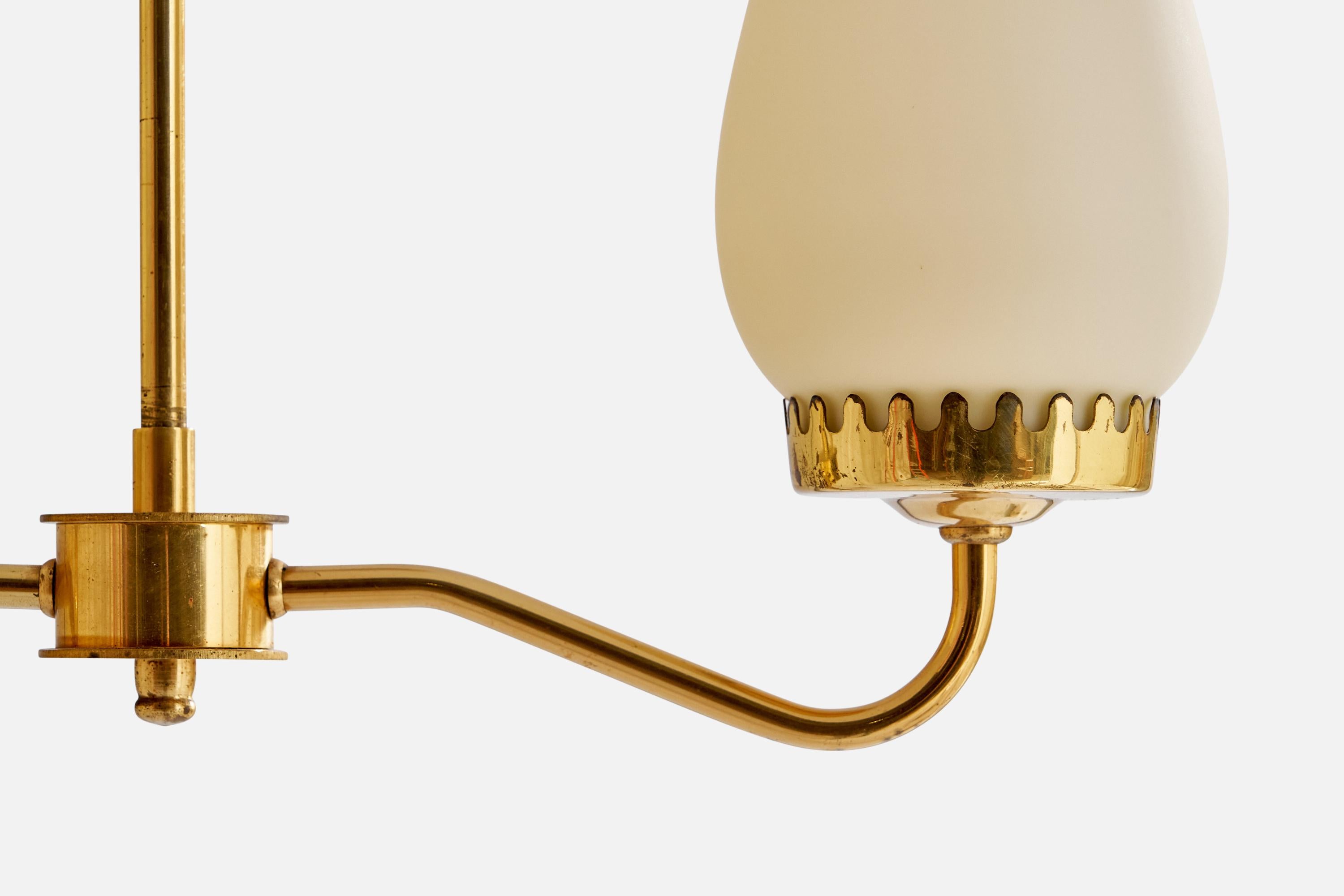 Swedish Designer, Chandelier Light, Brass, Glass, Sweden, 1940s 1