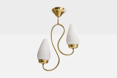 Swedish Designer, Chandelier Light, Brass, Glass, Sweden, 1950s