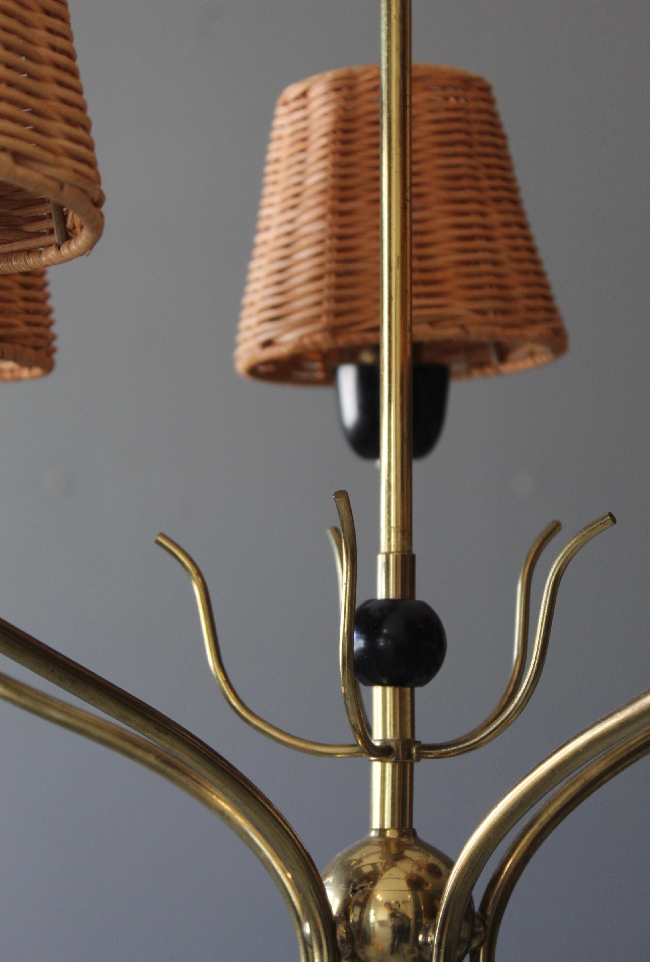 Swedish Designer, Chandelier Light, Brass, Sweden, C. 1950s 1